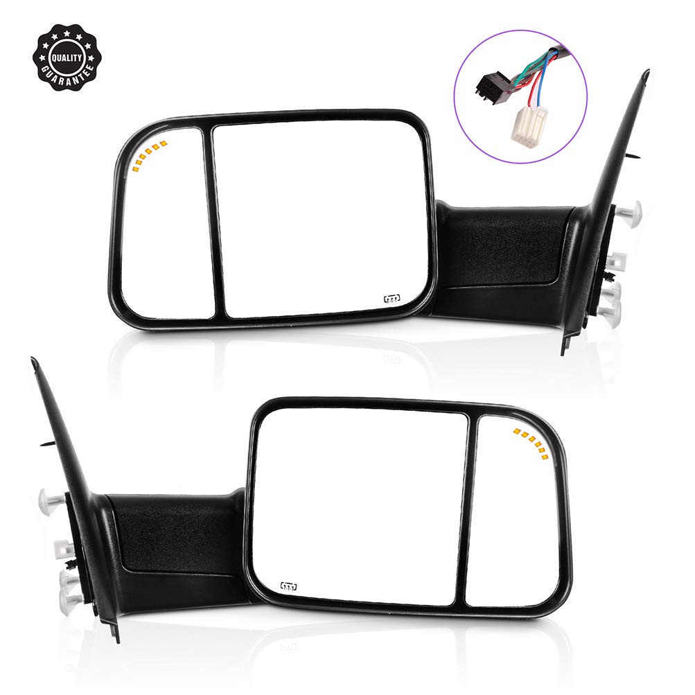 2010-2018 Dodge Ram 1500/2500/3500 Power Adjustable Heated Towing Mirrors with LED Turn Signal & Puddle Light - Chrome Side View Mirrors for Enhanced Visibility and Safety While Towing or Parking