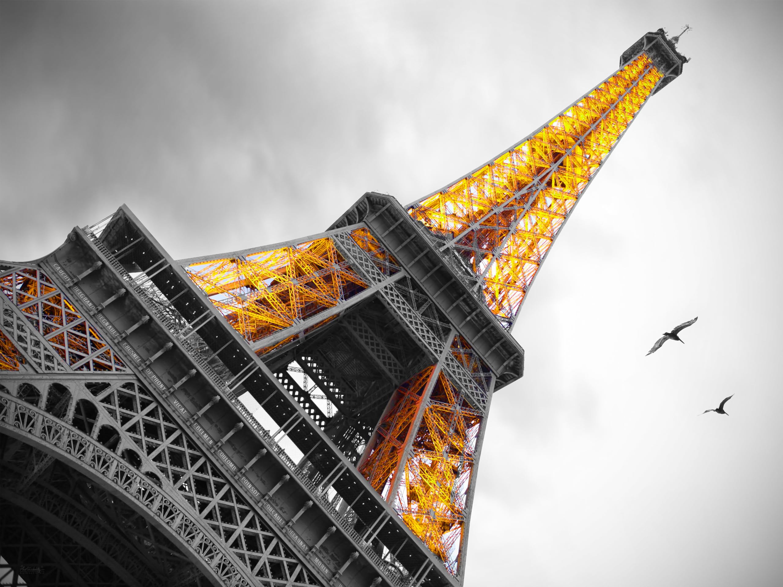 Photonability® Eiffel Tower Sunset Yellow Lights Canvas Wall Art - Paris France Europe Landscape Giclee Print (20x30 Inches) - Perfect for Living Room, Bedroom & Office Decor