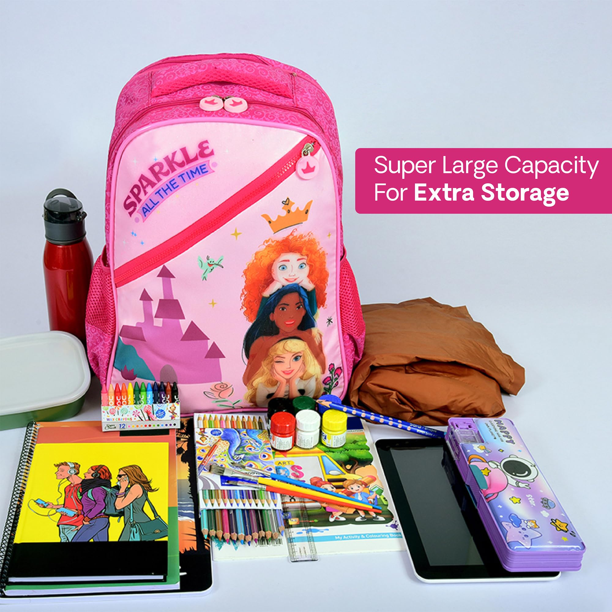 **Disney Princess School Backpack for Girls - 16 Inch Large Water Resistant Kids Backpack - Cute Durable Travel Bag for School, Tuition, Picnic & Gift**
