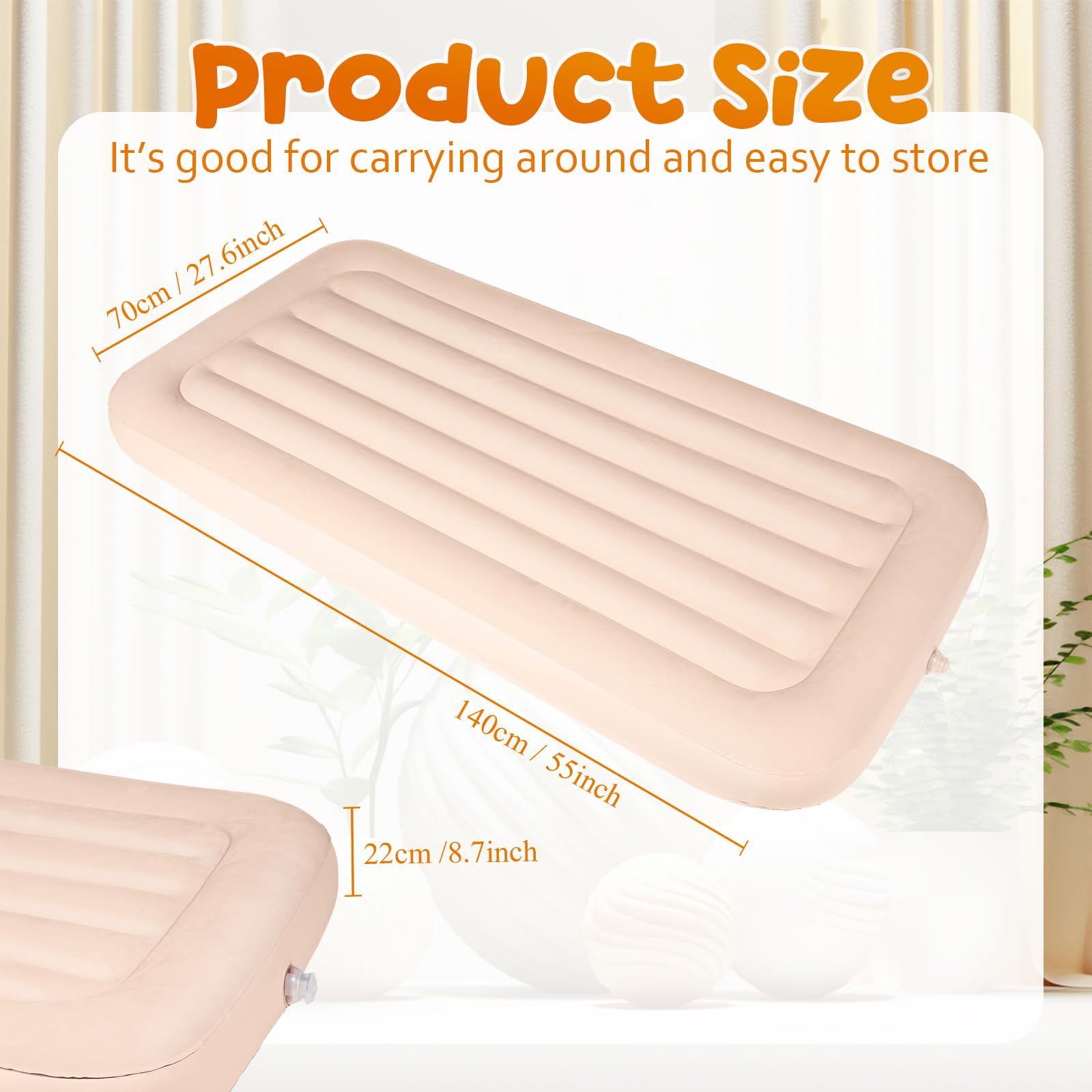 Geetery 6-Pack Kids Inflatable Air Mattress - 55 x 27.6 x 8.7 Inch Toddler Airbed with Flocked Surface & Repair Patches | Foldable, Portable Blow Up Bed for Sleepovers, Travel, Camping, Parties & Indoor/Outdoor Use