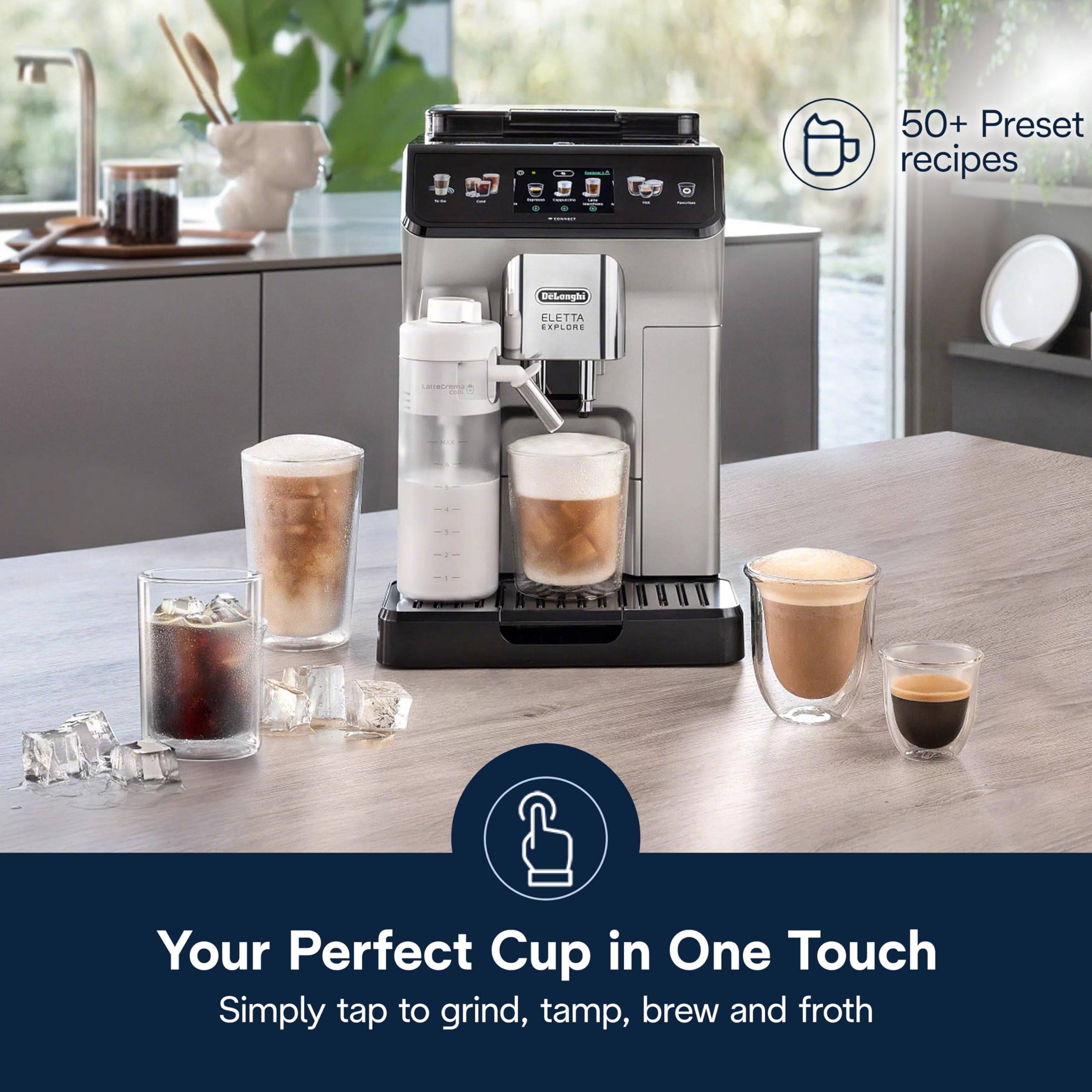 De'Longhi Eletta Explore Espresso Machine with Cold Brew & Automatic Milk Frother - Built-in Grinder for Hot & Cold Drinks, 50+ One-Touch Recipes - Perfect for Home Baristas & Coffee Lovers (ECAM45086S)