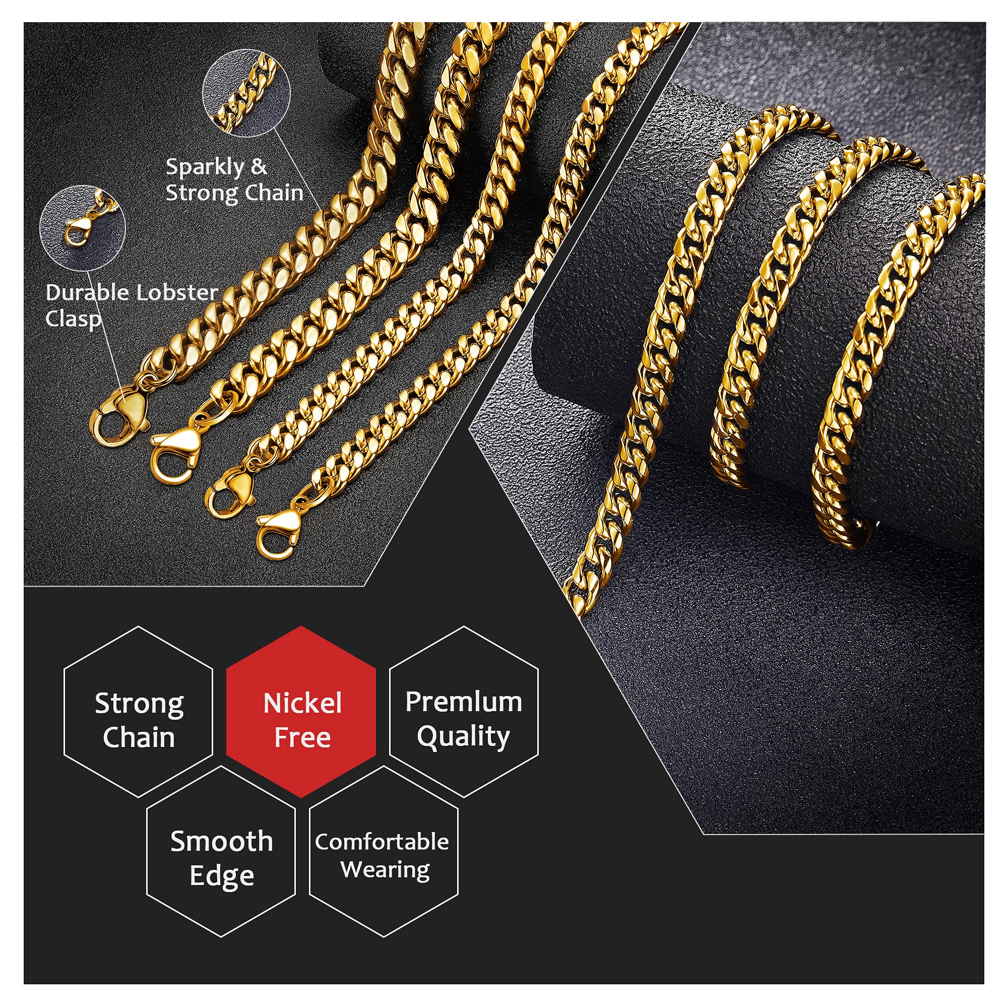 18K Gold Plated Stainless Steel Cuban Link Chain for Men - Silver & Gold Hip Hop Jewelry - Perfect for Gifts, Parties, and Streetwear Fashion
