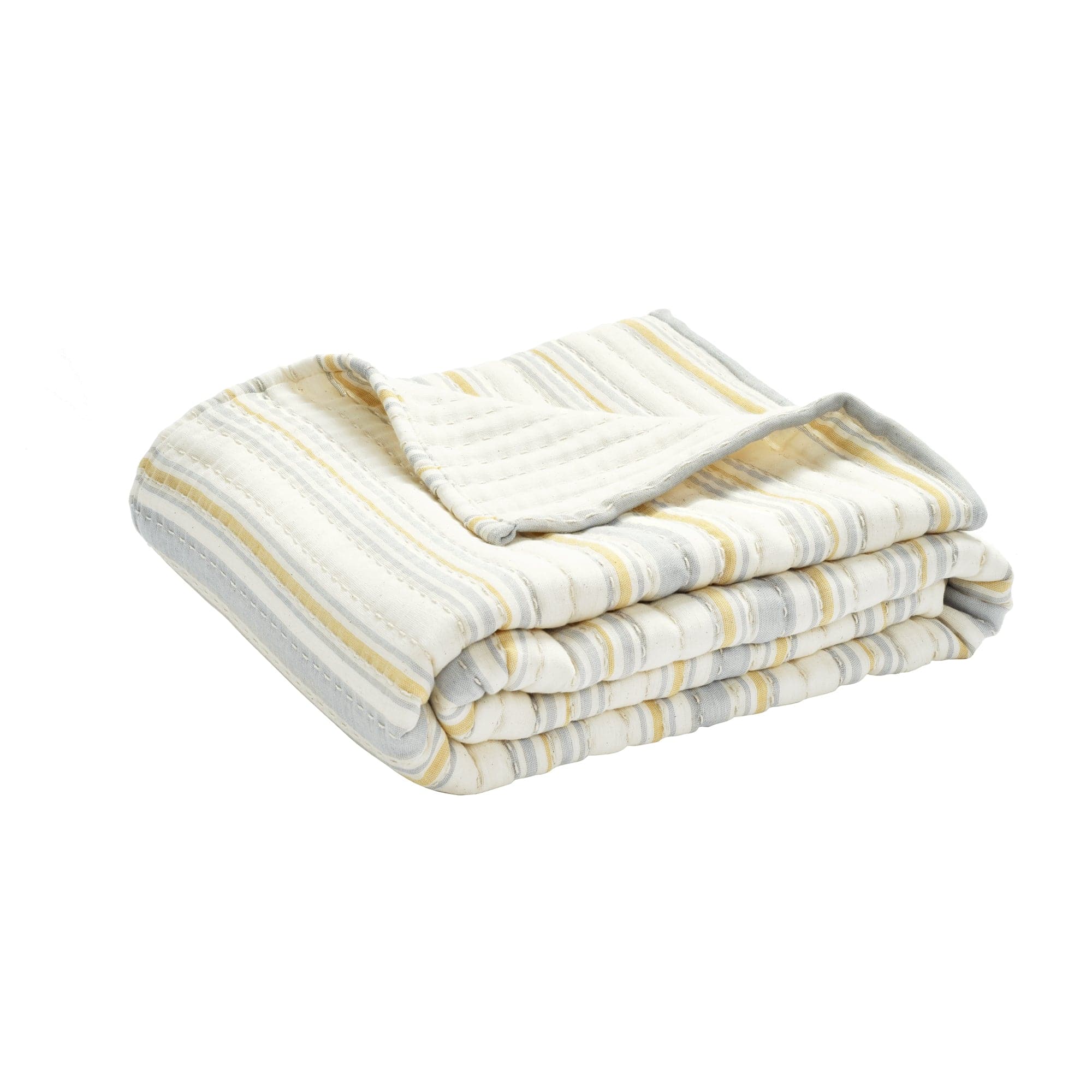 Solange Stripe Kantha Hand-Stitched Yarn-Dyed Cotton Woven Throw Blanket - Cozy & Lightweight for Sofa, Bed & Home Decor