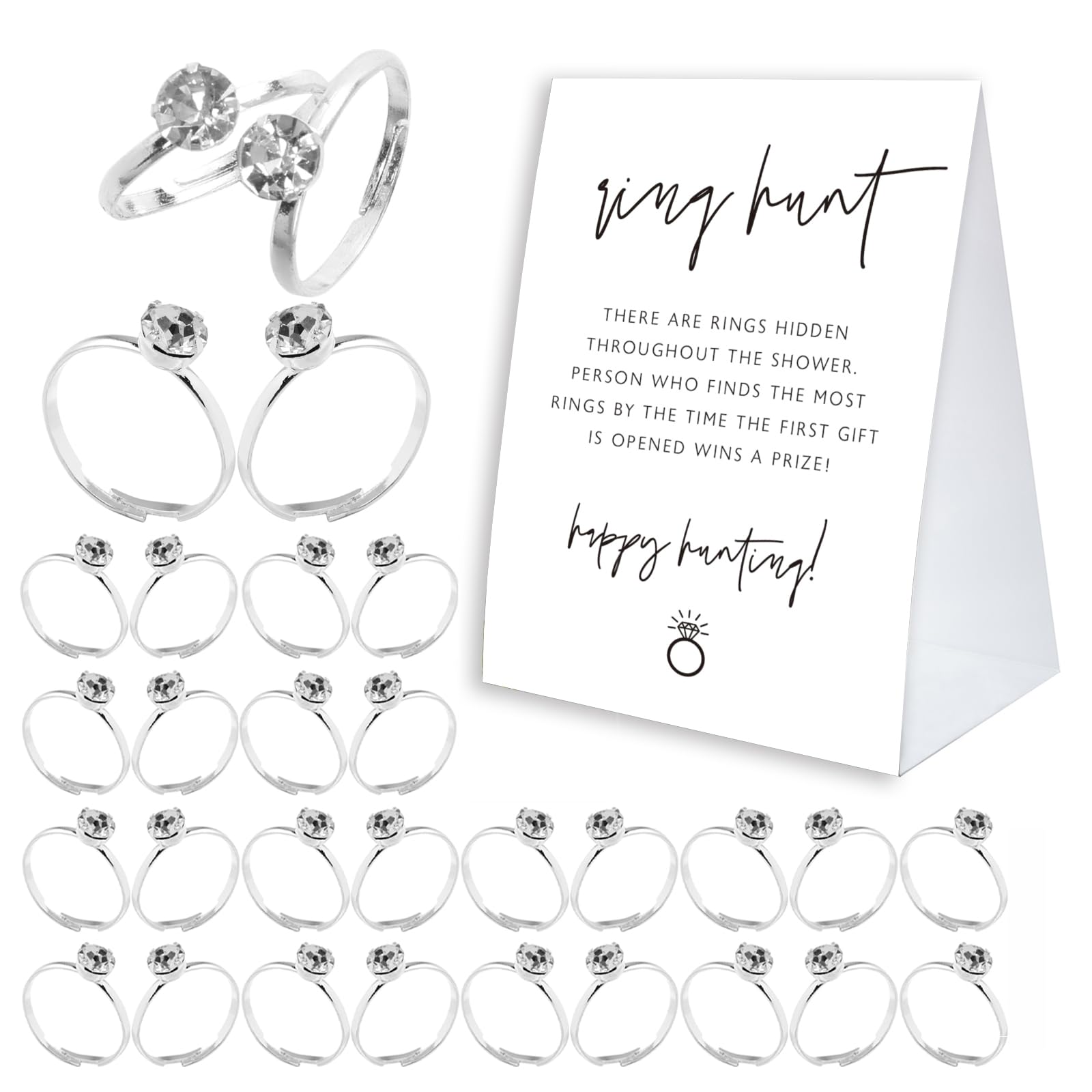 Bridal Shower Ring Hunt Game Set - 30 Fake Rings for Wedding Party Games, Bachelorette Party Activities & Bridal Decorations - Fun Guest Icebreaker for Bridal Showers & Wedding Receptions (RH12)
