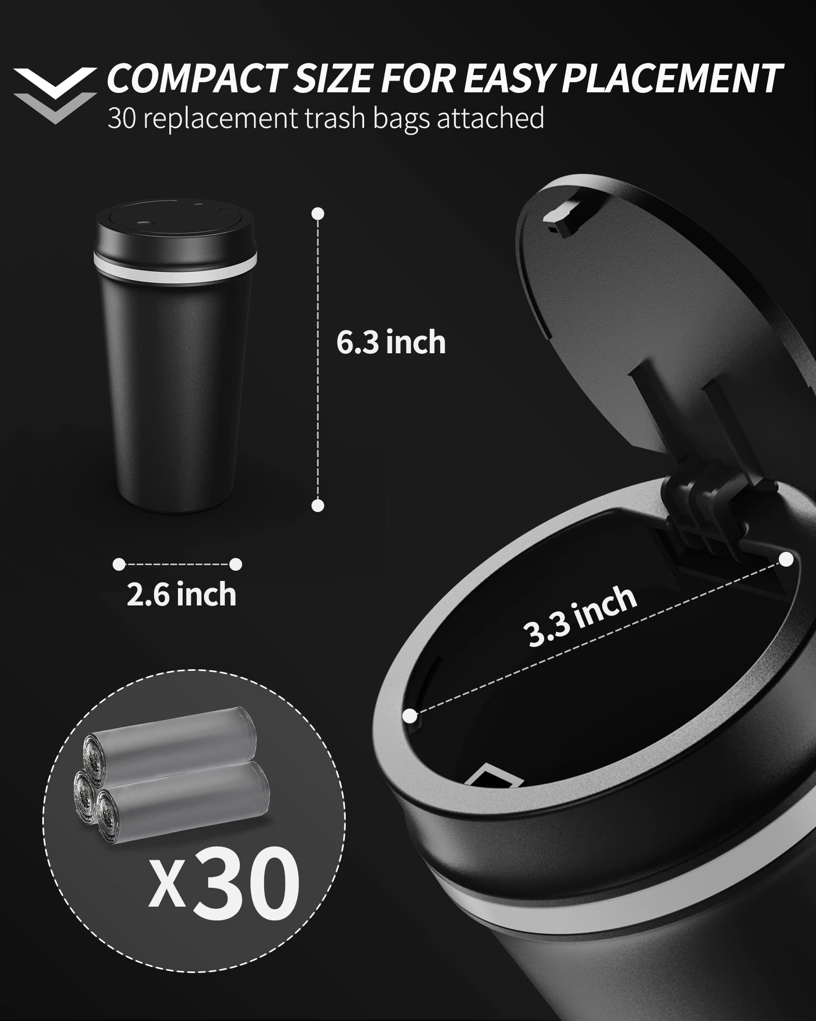 **Aujen 2-Pack Leakproof Car Trash Can with Lid & 30 Trash Bags – Portable Mini Garbage Bin for Car, Durable & Washable Auto Trash Holder – Ideal for Road Trips, Commuting & Travel (Black)**