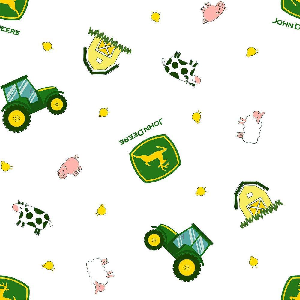 John Deere Tractor Themed 100% Cotton Fabric by The Yard - Farm Animal Print for DIY Barn, Cow, Sheep, Chicken & Pig Crafts - Perfect for Quilting, Sewing Projects & Home Decor