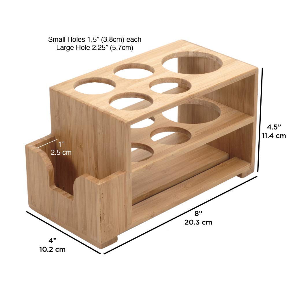 5-Slot Bamboo Toothbrush & Toothpaste Holder with Floss Storage - Fits Electric Toothbrushes - Bathroom Vanity Organizer for Countertop & Travel Use