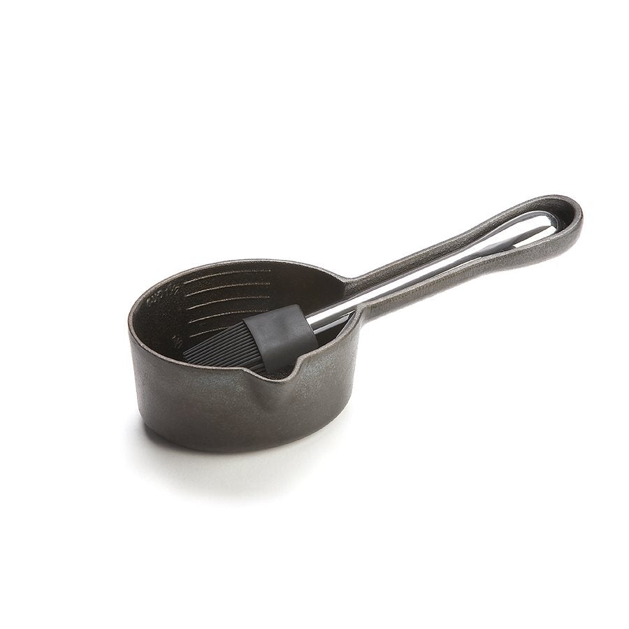 Outset Cast Iron Sauce Pot with Nesting Basting Brush - Perfect for Cooking, Baking & Kitchen Use
