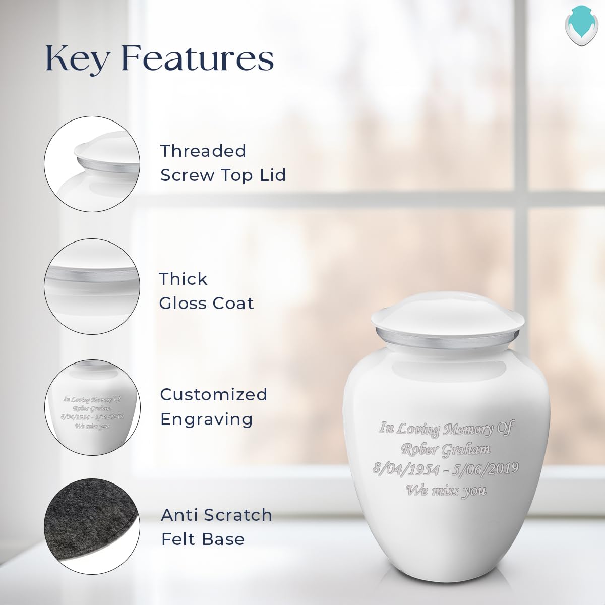Personalized Small Cremation Urn for Human Ashes - Elegant White Funeral Urn for Women & Men - Holds 44 lbs - Perfect for Home Memorials, Funeral Services & Ash Scattering Ceremonies