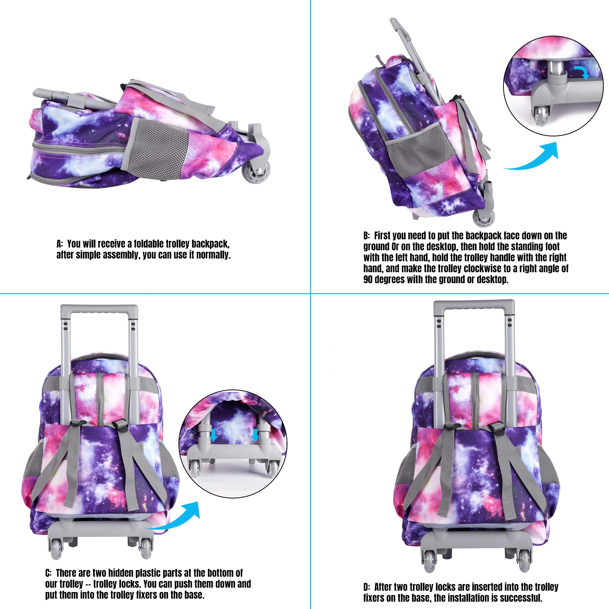 Seastig 18-Inch Rolling Backpack for Kids - Double Handle Wheeled Backpack with Detachable Lunch Bag Set for School, Travel & Daily Use - Perfect for Boys & Girls