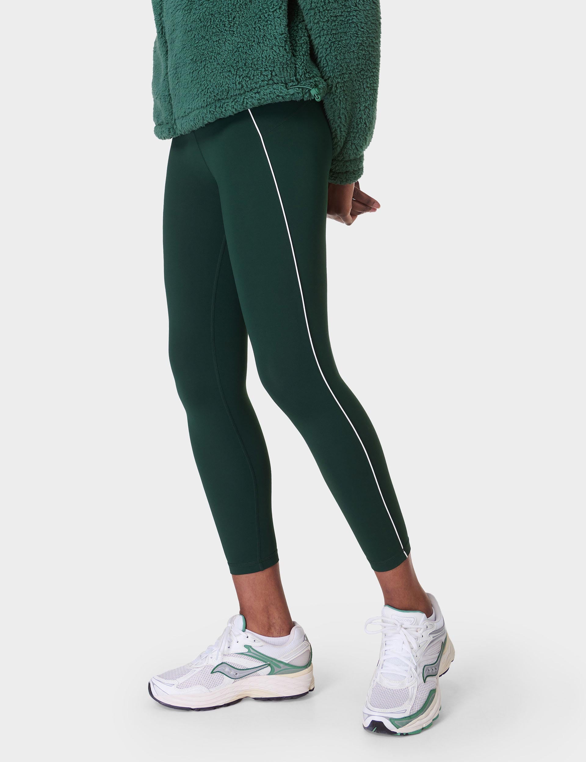 All Day Active Contrast Piping 7/8 Leggings for Women - Cedar Green | Yoga, Running & Gym Workouts