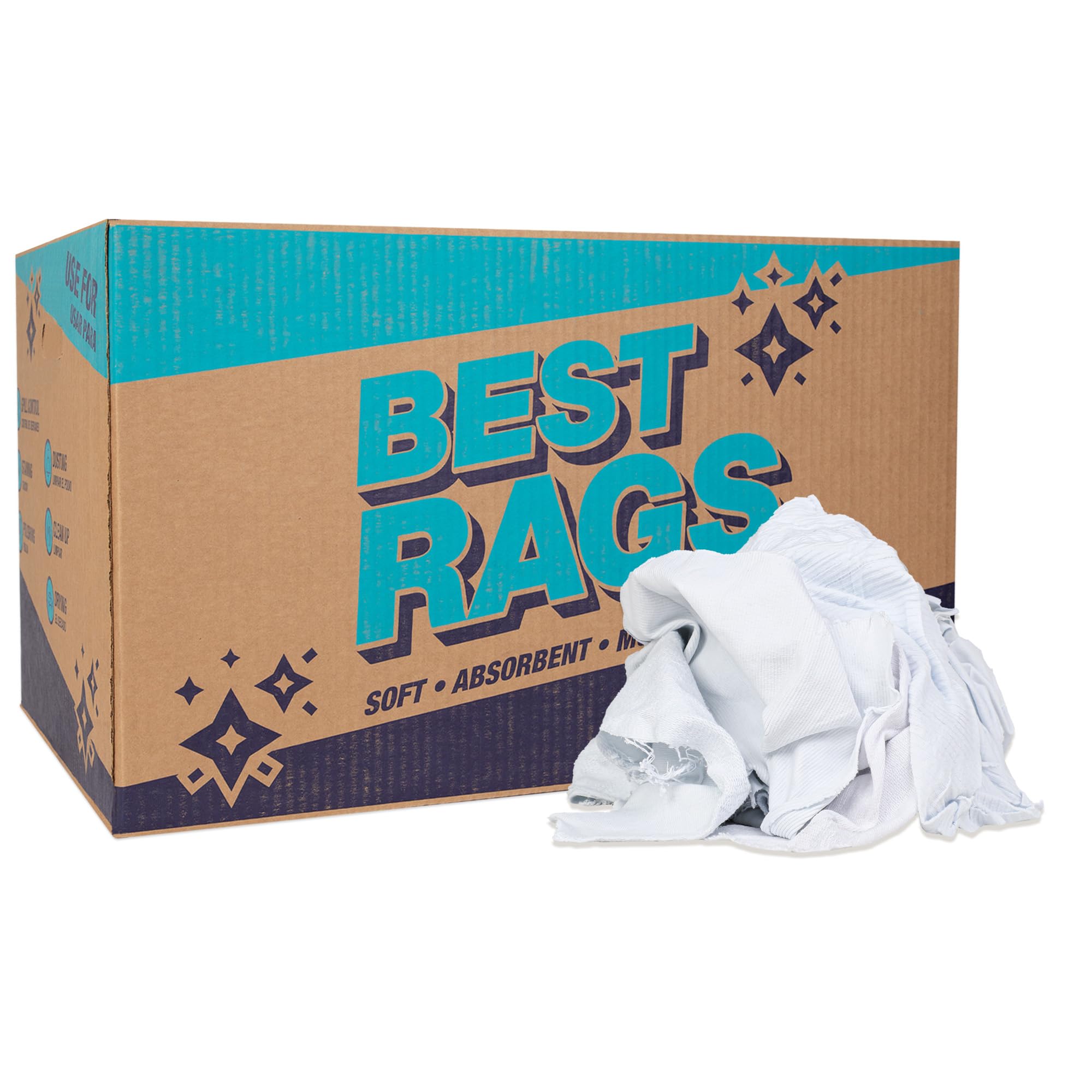 Arkwright Professional Cotton Cleaning Cloths - 25 lb Box (Low Lint & Streak-Free) for Stain, Paint, Wood & Grease Removal - Multipurpose White Cleaning Rags for Workshop, Automotive & Home Use