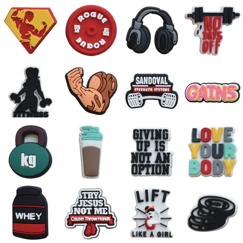 Fitness Sport Shoe Charms for Crocs - Decorative Pins & Badges for Men, Women, Boys & Girls - Fun Accessories for Sandals, Clogs & Jeans - Perfect for Casual Wear, Gym & Outdoor Activities