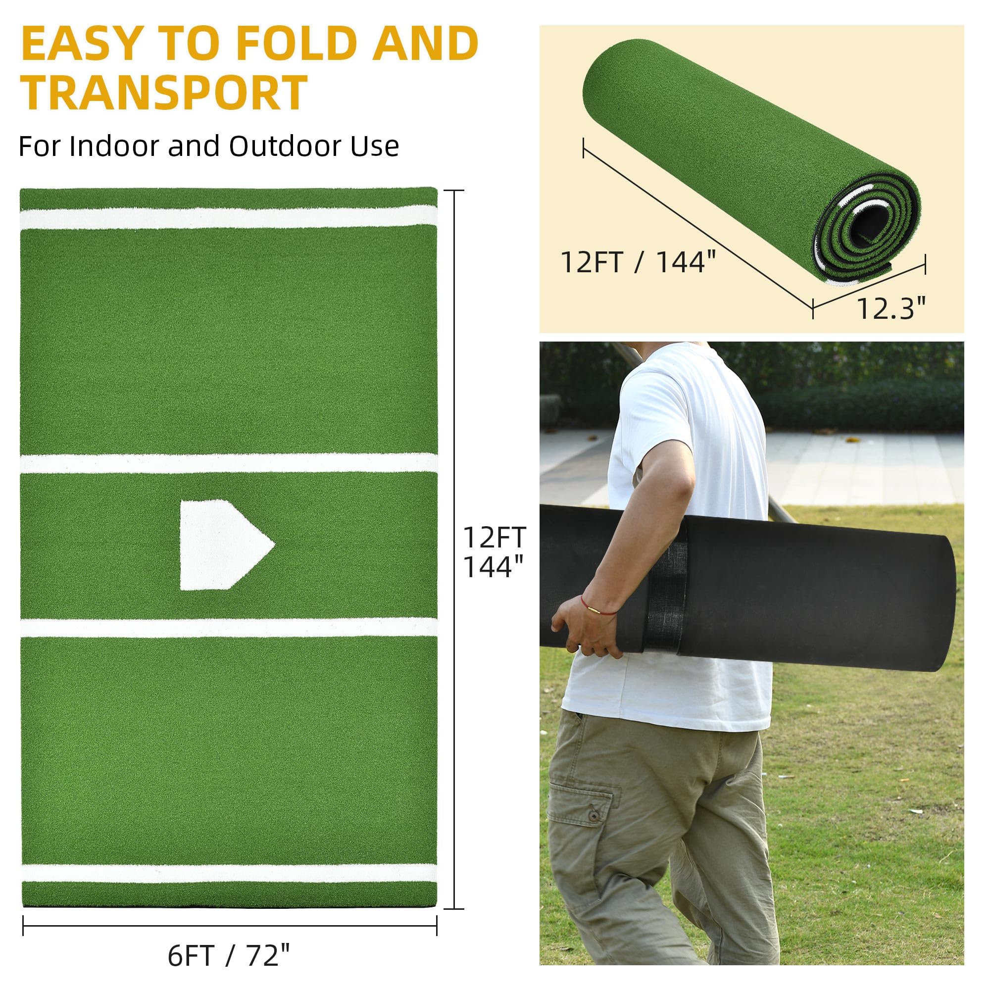 Premium Baseball & Softball Hitting Mat - Non-Slip Training Mat with Stitched Turf & Home Plate Design for Indoor/Outdoor Practice - Perfect for Backyard Drills, Batting Cages & Team Training Sessions
