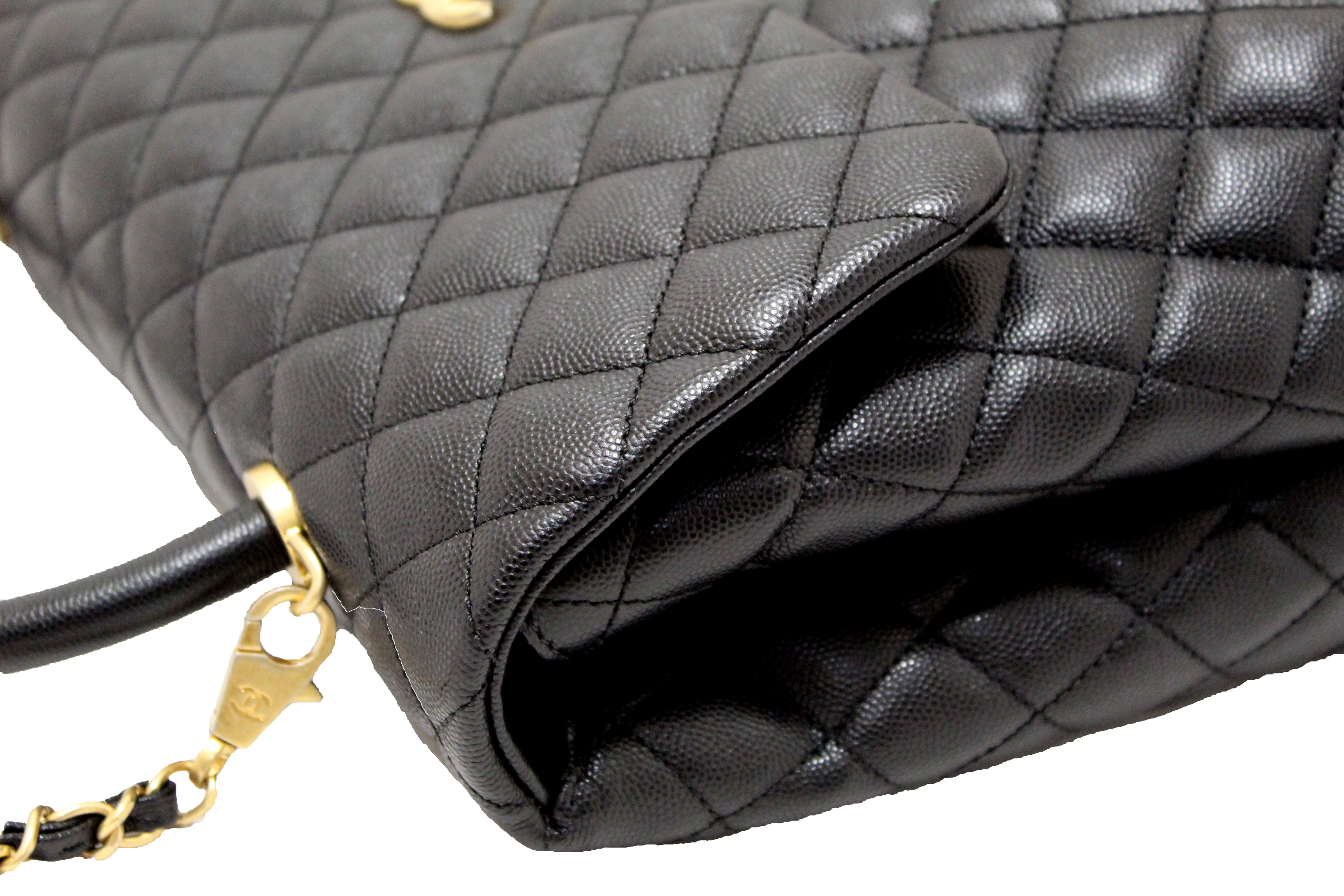 Authentic Chanel Black Quilted Caviar Leather Maxi Flap Bag with Top Handle - Luxury Designer Shoulder Bag for Women, Perfect for Evening Events, Parties & Special Occasions