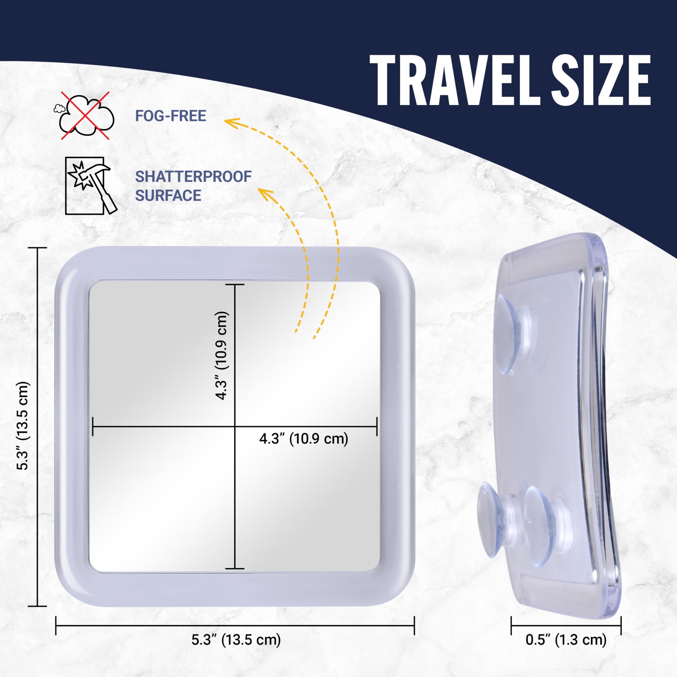 Fogless Shower Mirror for Men - Anti-Fog Shaving Mirror with Triple Suction Cups, Shatterproof Bathroom Mirror (5.3