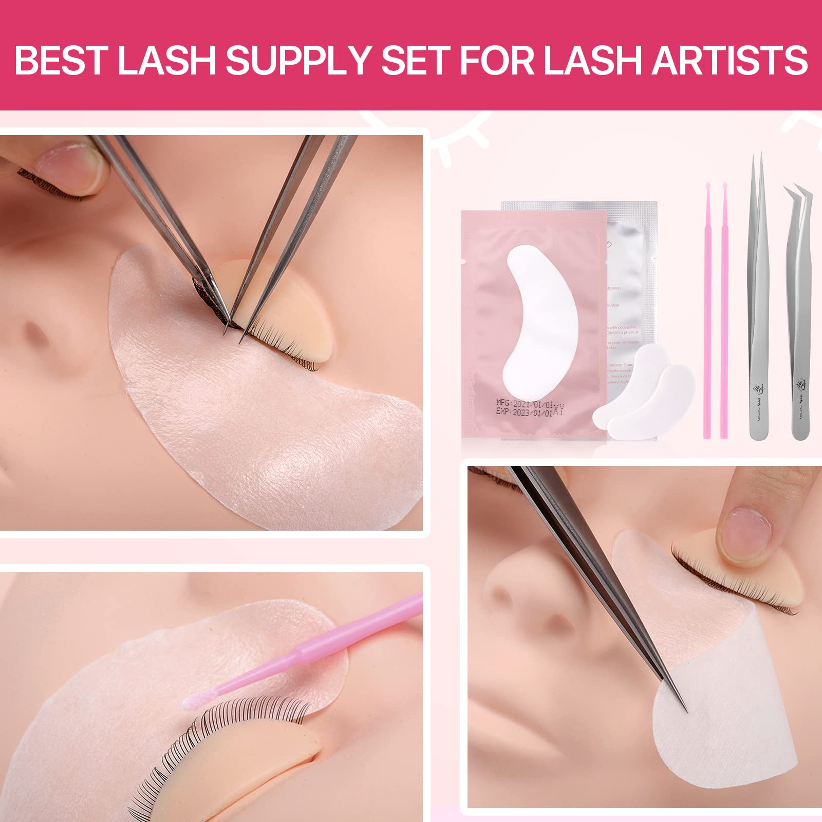Professional Eyelash Extension Kit for Beginners - Complete Training Set with Silicone Mannequin Head & Removable Eyelids - Perfect for Lash Practice, Makeup Application & Beauty School Training - Ideal for Salon Professionals & Home Use