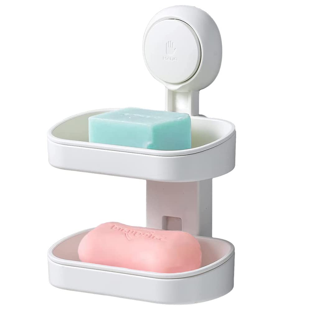 **Bolagar Double Layer Soap Dish with Vacuum Suction - Drainable Soap Holder & Saver Tray for Bar Soap, Sponge - Perfect for Shower, Bathroom, Kitchen Sink (Durable & Space-Saving Design)**    **Usage Scenarios:** Keep your soap dry and organized in the shower, bathroom, or kitchen sink while preventing mess and prolonging soap life. Ideal for homes, apartments, and RVs.