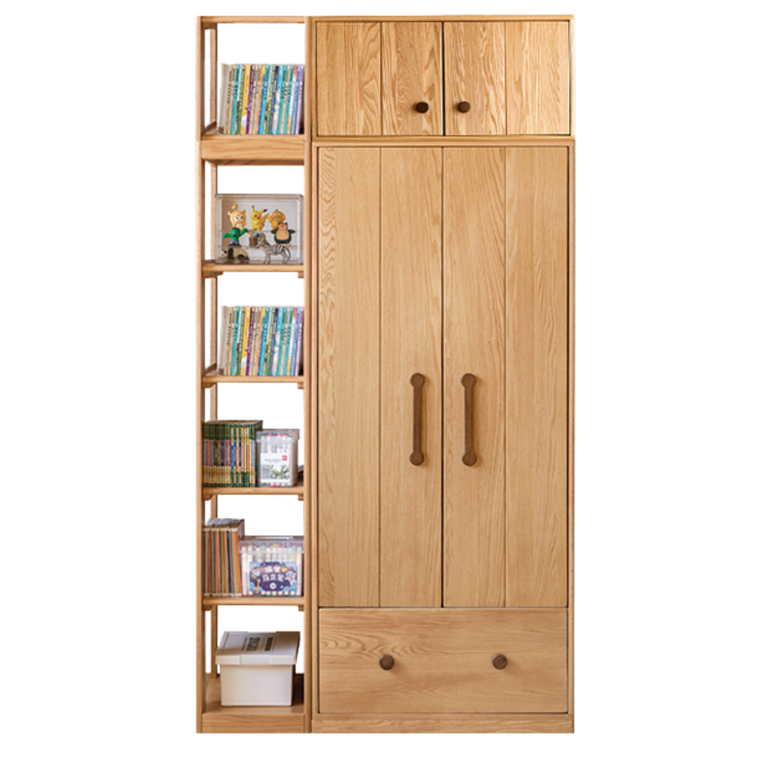 45.3x20.9x90.6 inch / 115x53x230сm / Natural Wood Color / Double door + Bookcase + Top cabinet