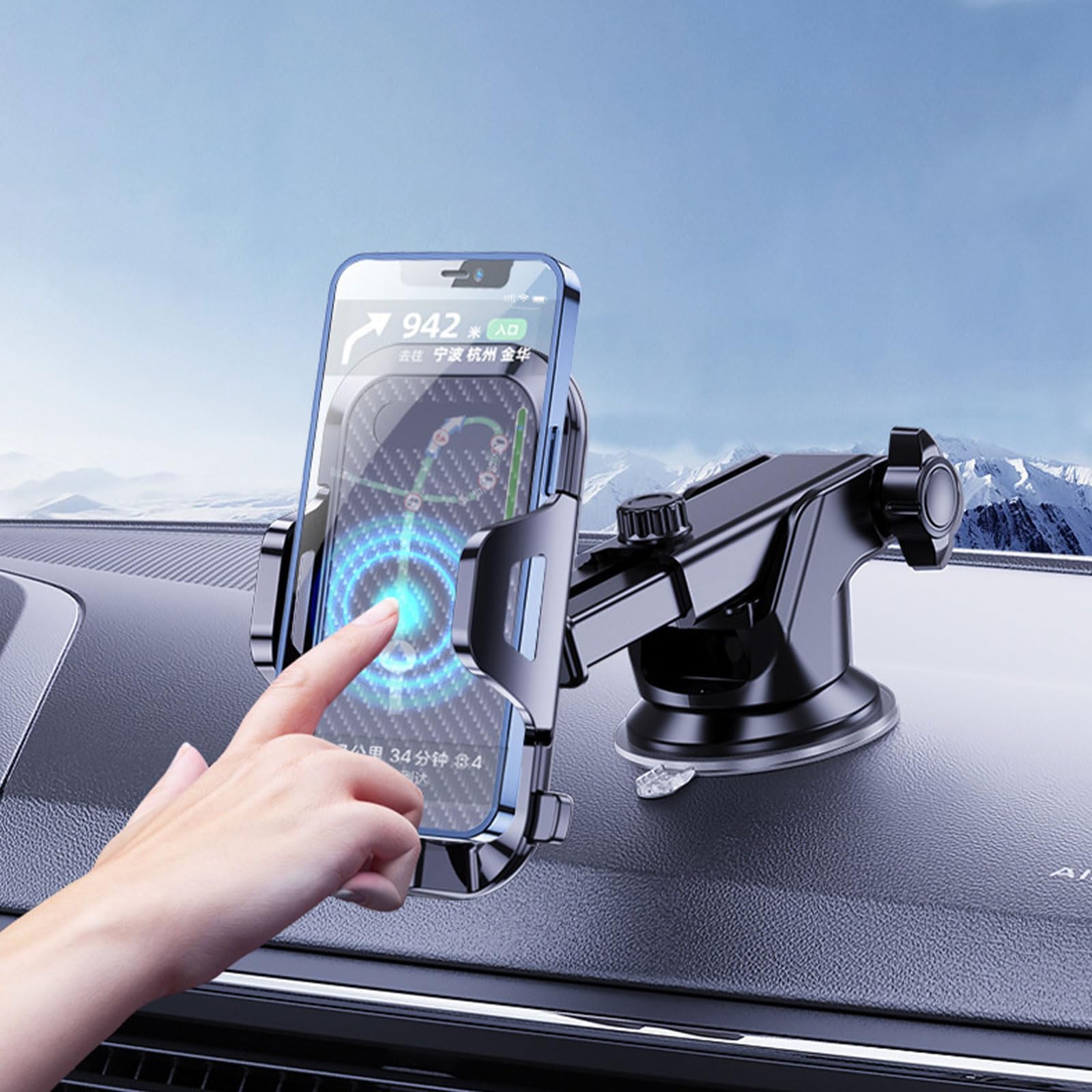 Universal Car Phone Mount Holder - Long Arm Adjustable Dashboard Windshield Air Vent Clip for iPhone Samsung & All Smartphones - Hands-Free Driving GPS Navigation Safe for Thick Cases & Large Phones - Perfect for Commuting Road Trips & Delivery Drivers