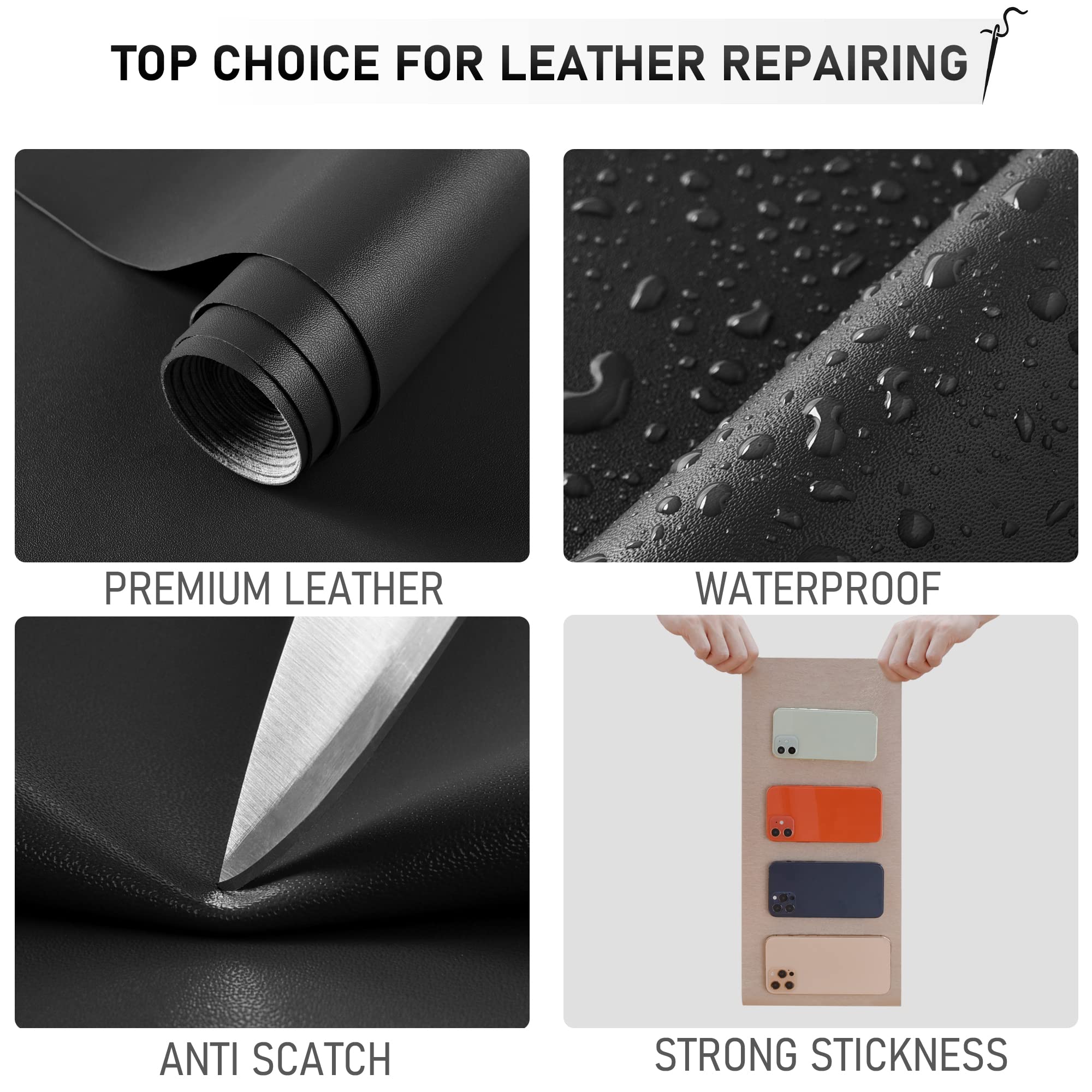 YAFLC Self-Adhesive Leather Repair Patch Tape - 8.3×11 Inch Black Vinyl Leather Repair Kit for Furniture, Car Seats, Chairs, Couch, Sofa & Jackets | Perfect for Home, Office & Vehicle Interior Restoration