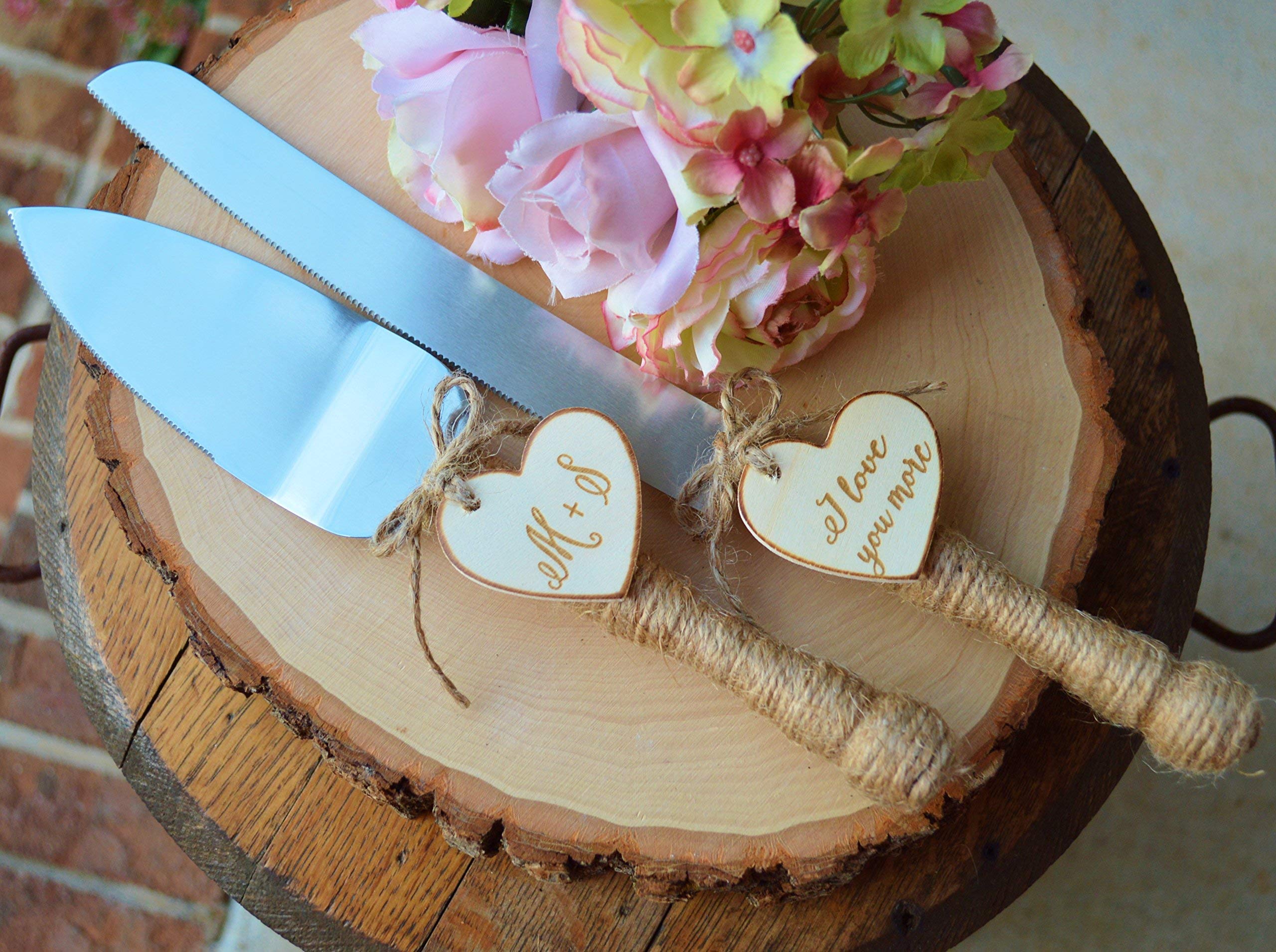 Personalized Cake Knife Set - Custom Engraved Wedding Cake Knife with Rustic Burlap Handle - Perfect for Wedding, Anniversary & Special Occasion Cake Cutting Ceremonies