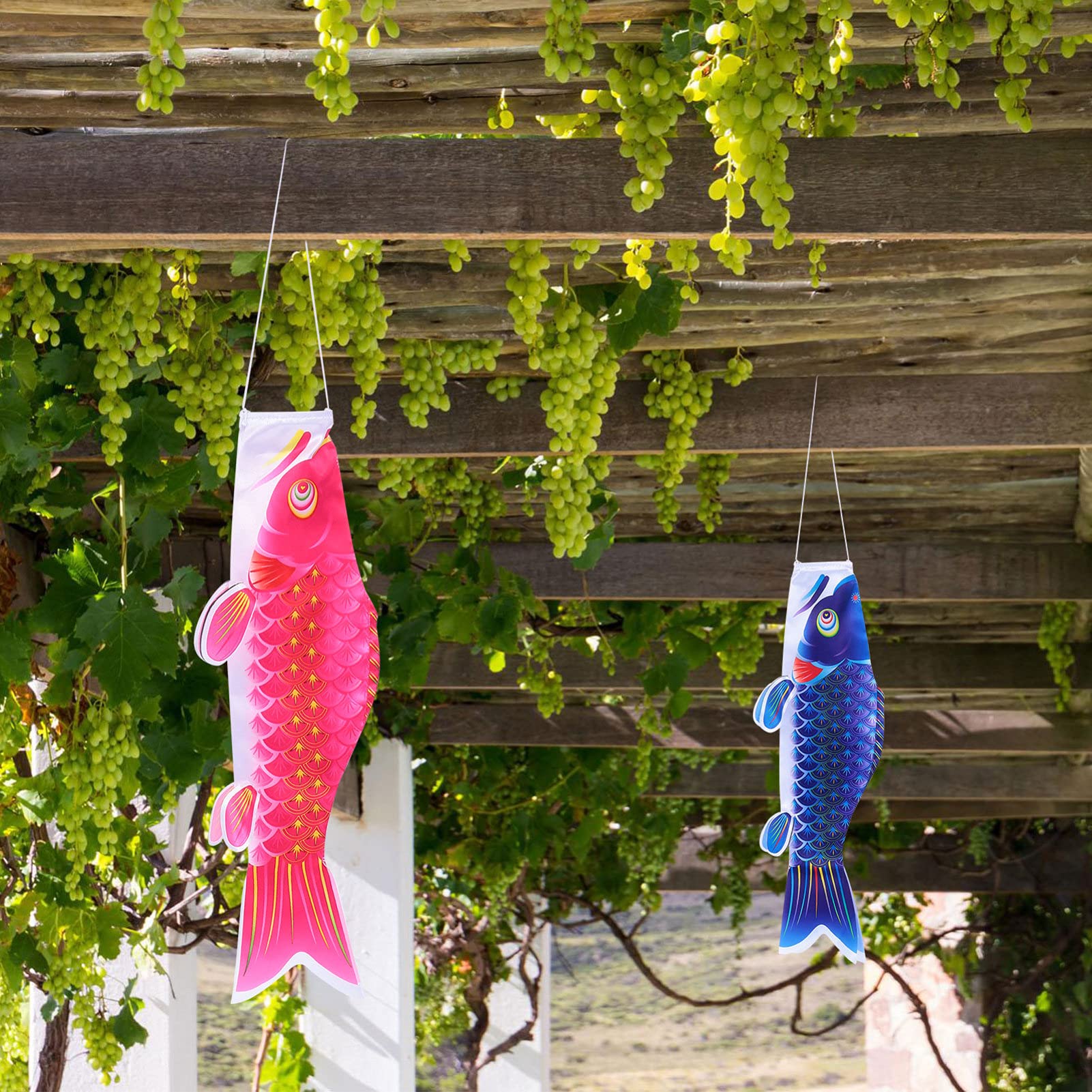 Housoutil 6-Piece Carp Streamer Decorations - Delicate Satin Koinobori Flags for Japanese Festival, Home & Garden Decor, Outdoor Party, Asian-Themed Events