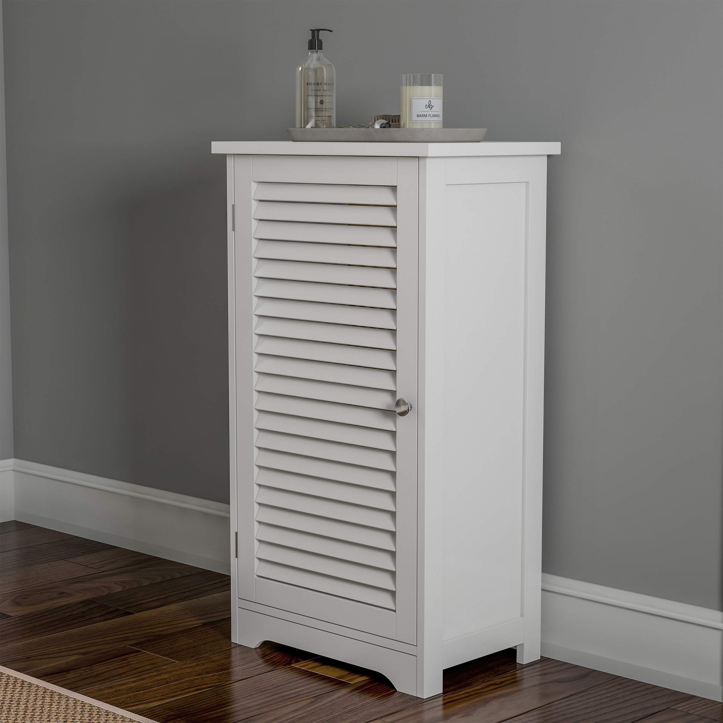 Lavish Home Freestanding Bathroom Cabinet with Adjustable Shelf & Shutter Door - White Storage Organizer for Towels, Toiletries & Laundry - Perfect for Bathroom, Vanity or Closet Organization