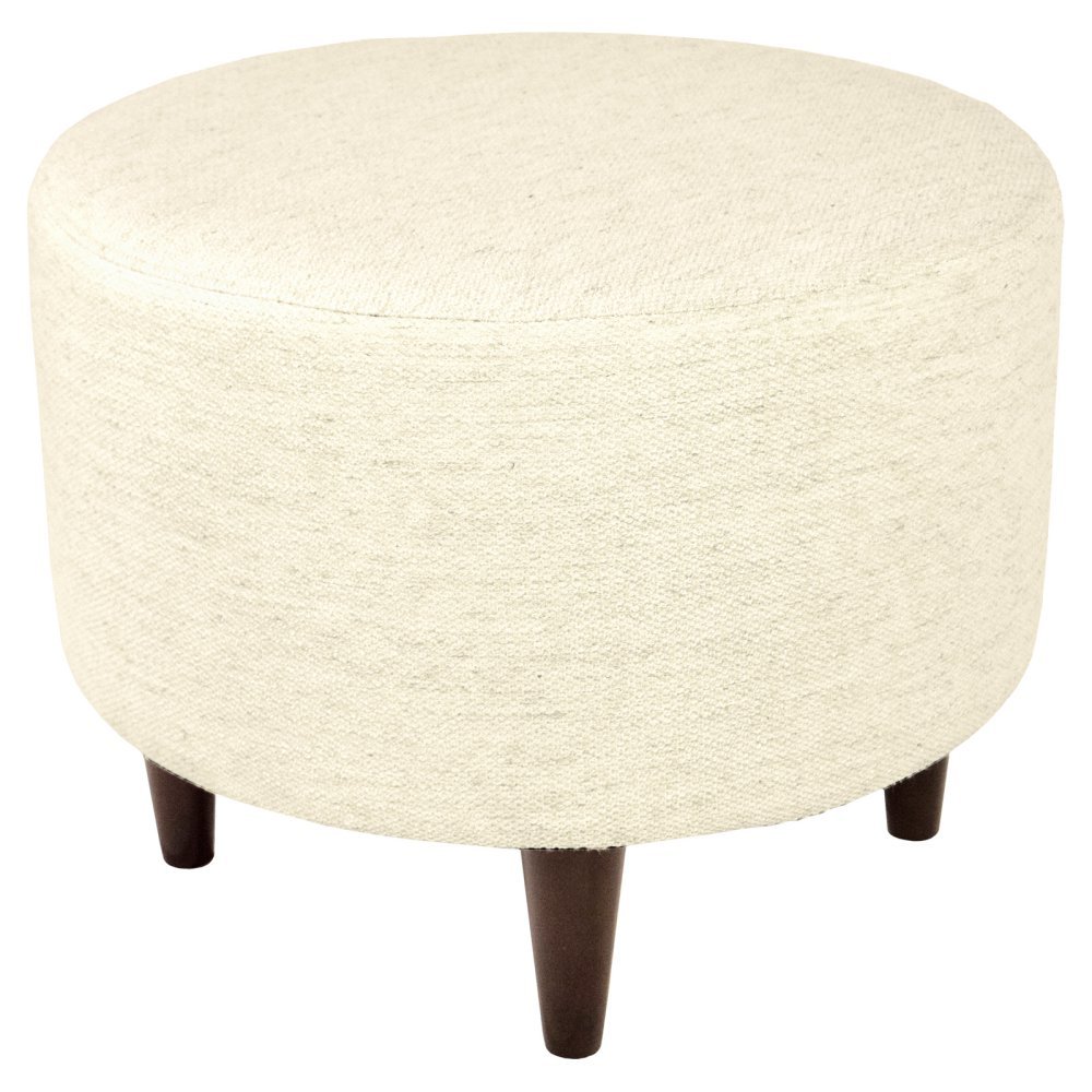 MJL Furniture Designs Sophia Collection Belfast Series Contemporary Round Ottoman with Wooden Legs in Ivory - Perfect for Living Room, Bedroom, or Office Seating