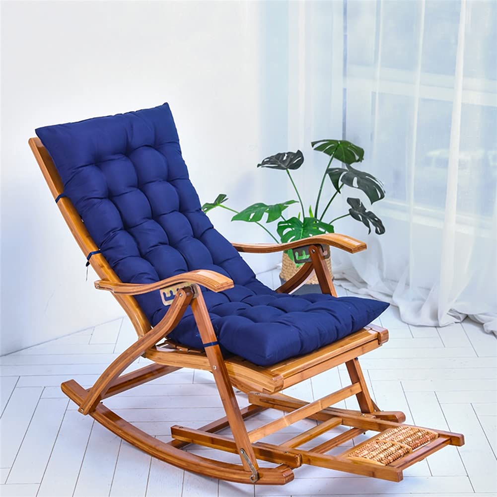 Premium Bamboo Rocking Chair for Adults - Heavy Duty 330Lbs Capacity, Padded Cushion, Foldable & Reclining - Outdoor Lounge Chair for Garden, Porch, Balcony & Patio Relaxation (Blue)