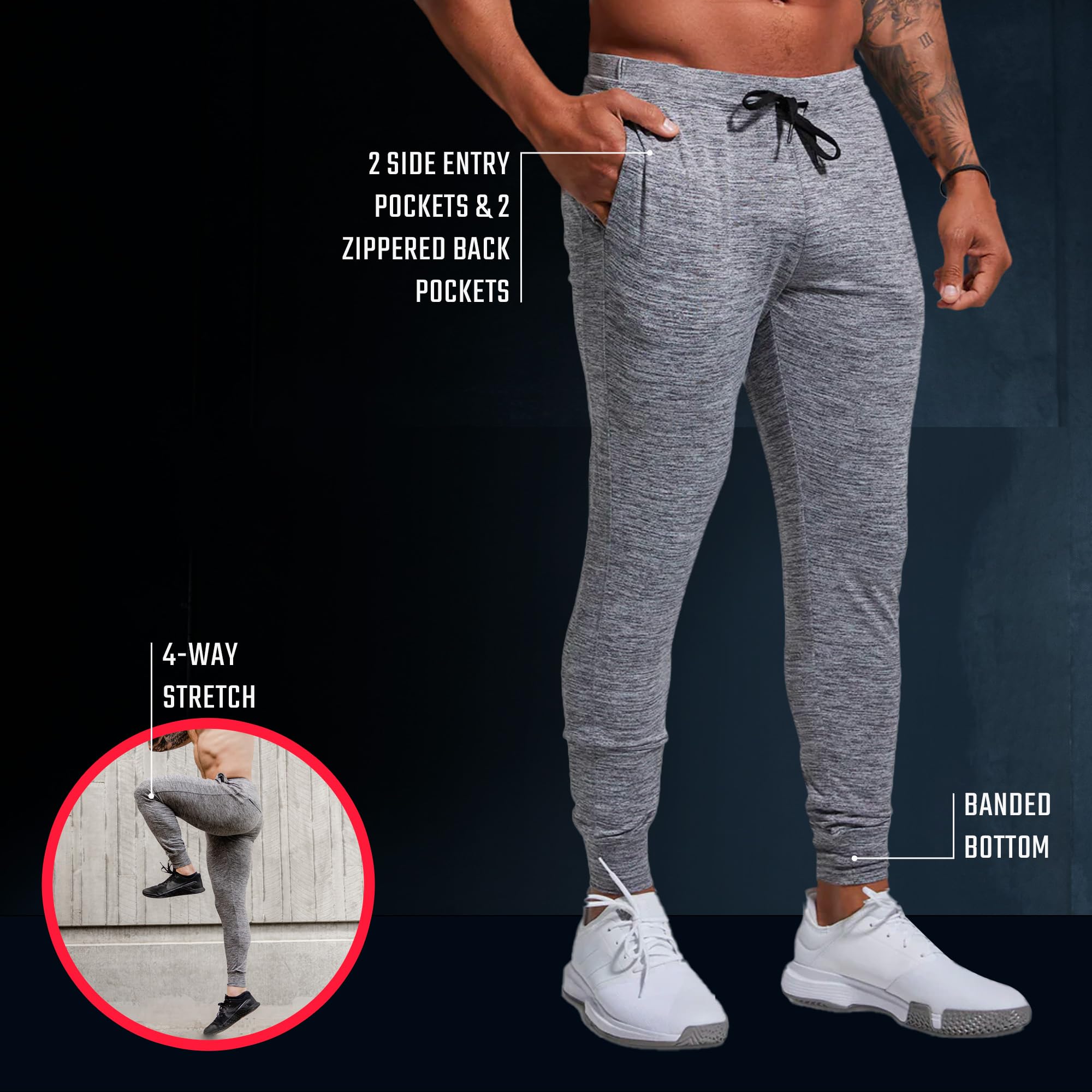 Born Primitive Men's Athletic Joggers - Comfortable Workout Pants with Pockets, Soft Stretchy Jogging Pants for Gym, Running & Lounge Wear