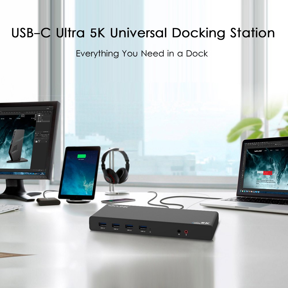WAVLINK USB C Laptop Docking Station with Dual 4K@60Hz HDMI & DisplayPort, Gigabit Ethernet, 6 USB 3.0 Ports - Universal Laptop Dock for Windows/Mac (DL6950-PD) - Ideal for Home Office & Multi-Monitor Workstations