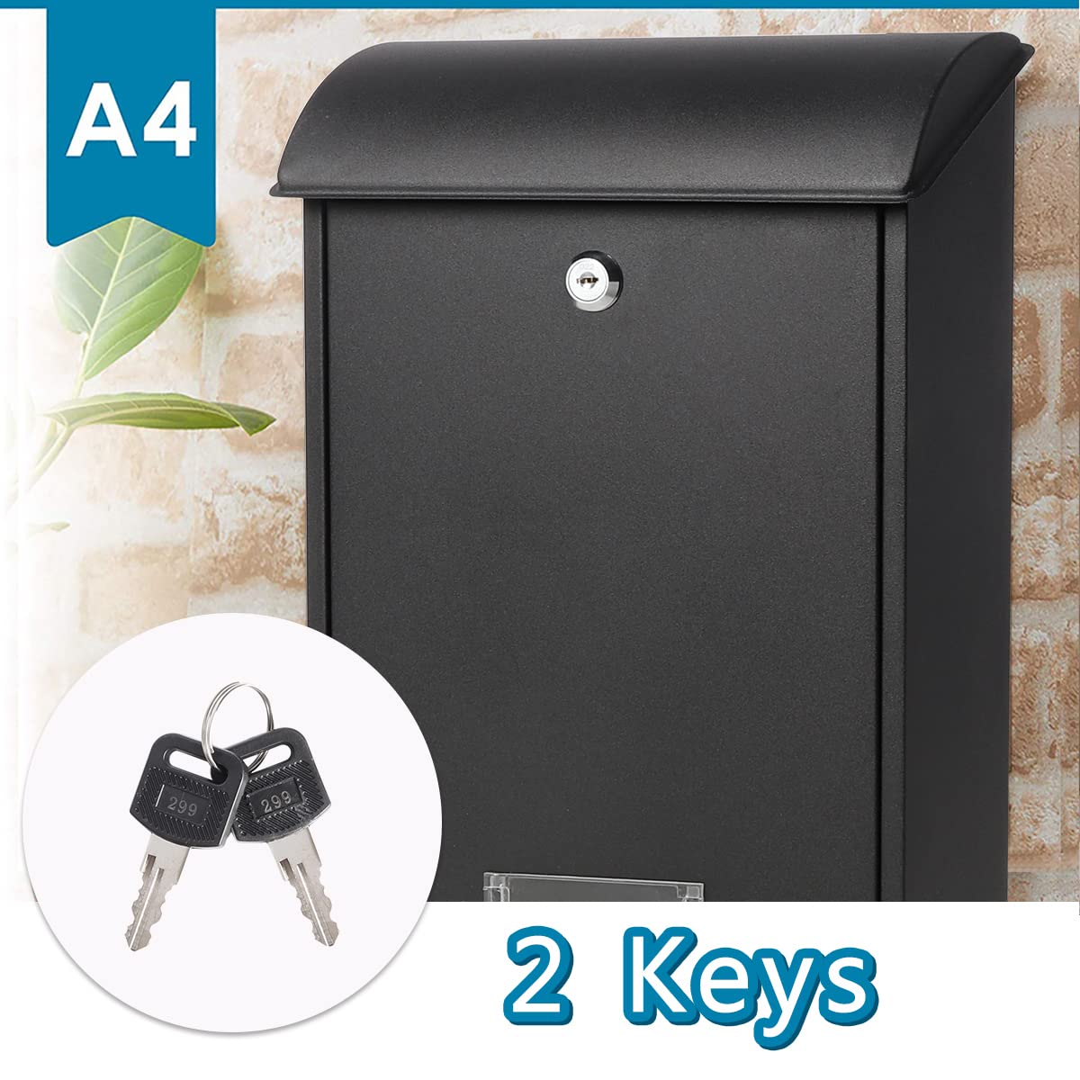 Secure Wall Mounted Mailbox with Key Lock - Medium Capacity Outdoor Locking Mail Box for Home & Apartment - Weatherproof Black Mail Drop Box for Porch, Garden & Front Door Security