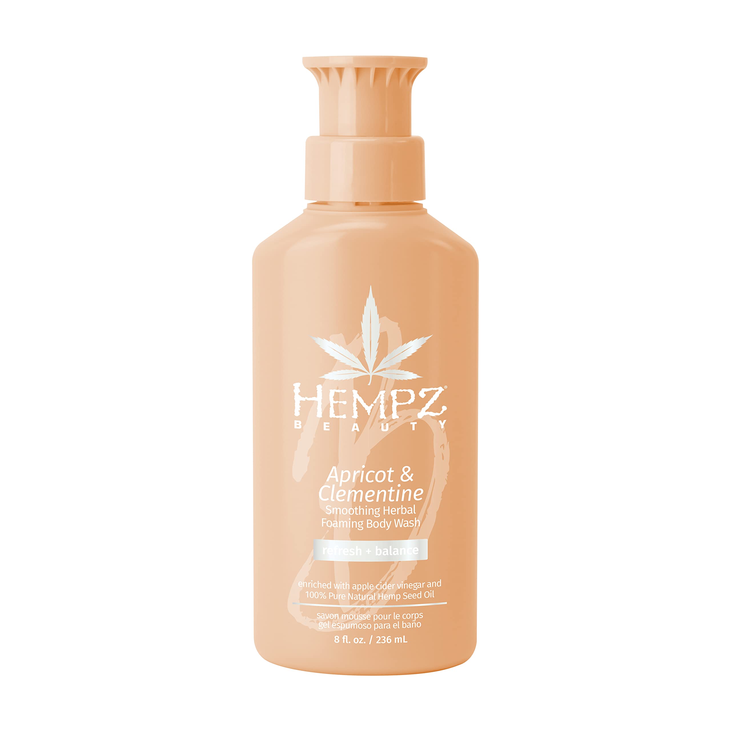 Hempz Apricot & Clementine Foaming Body Wash - 8 Fl Oz | Moisturizing & Hydrating Shower Gel for Dry Skin | Perfect for Daily Use & Spa Days