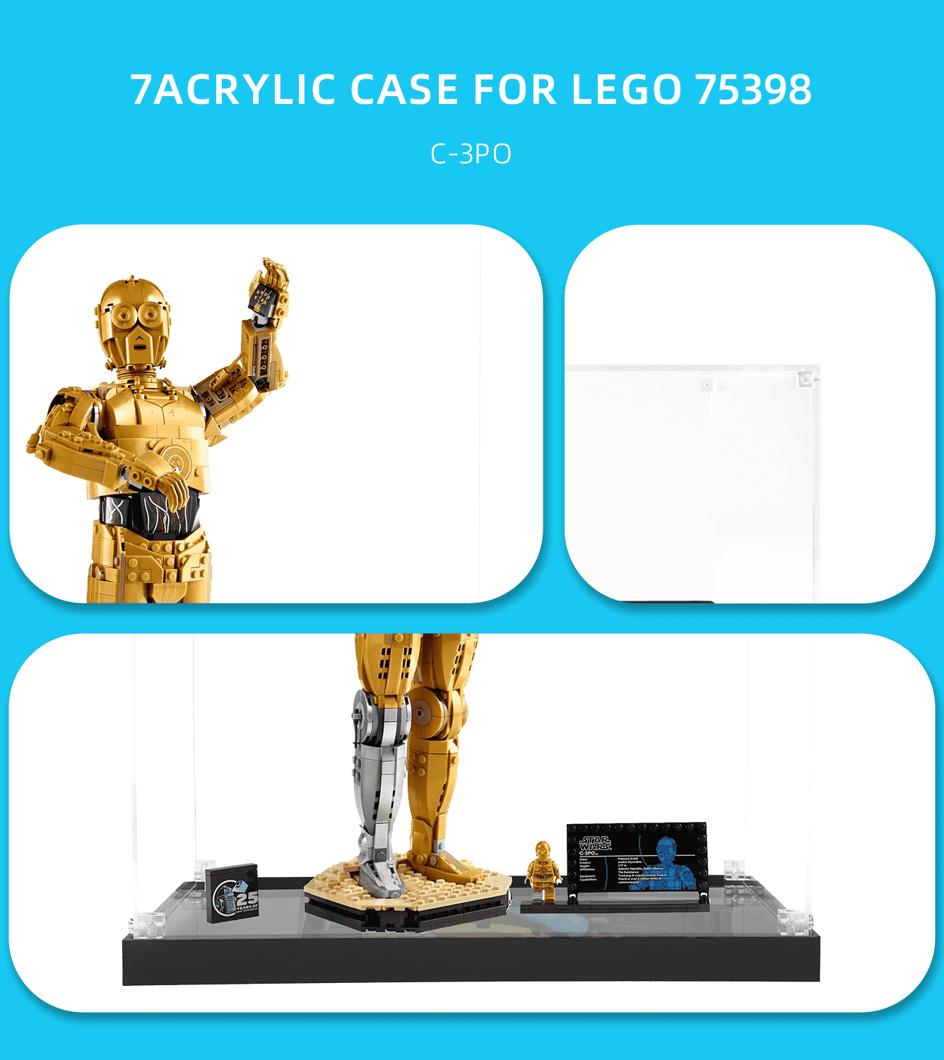 LEGO Buildable C3PO 75398 Display Case - Clear Protective Showcase for Star Wars Collectibles | Perfect for Home Decor, Office Display & Gift Giving