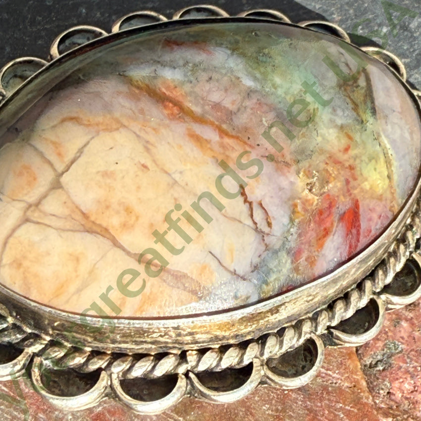 Authentic Vintage Navajo Large Agate Pendant - Handcrafted Sterling Silver Jewelry with Signature - Perfect for Boho Fashion, Southwest Style & Gift Giving