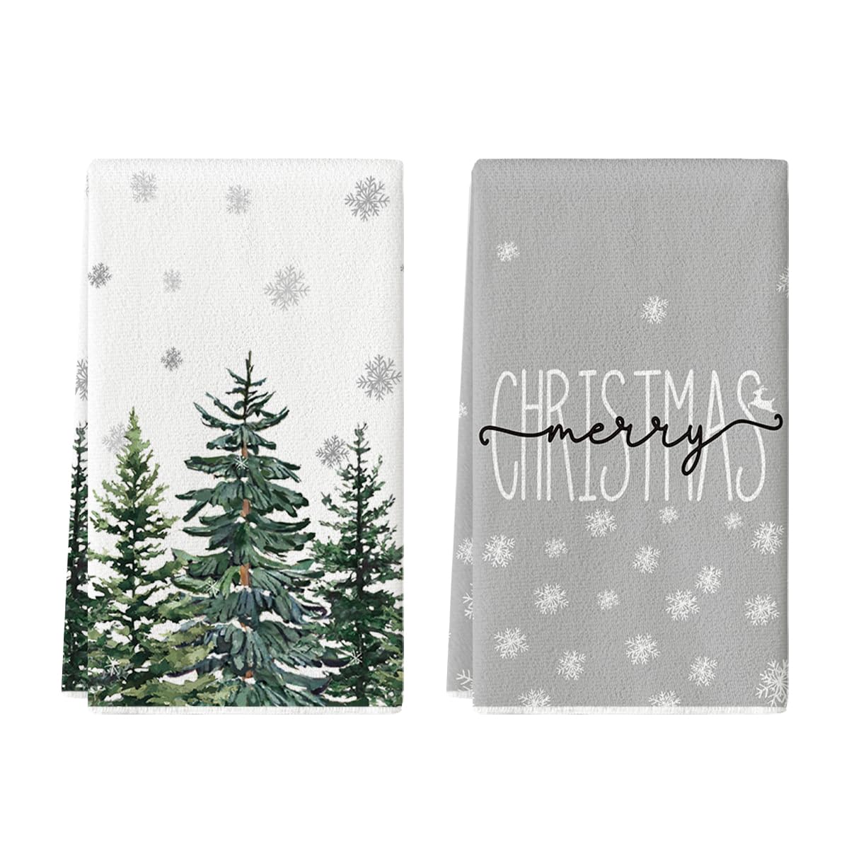 Artoid Mode Hello Snowflakes Winter Kitchen Towels - Set of 2 Christmas Pine Tree Decorated Dish Towels (18x26 Inch) | Holiday Home Decor, Festive Kitchen & Dining Accessories