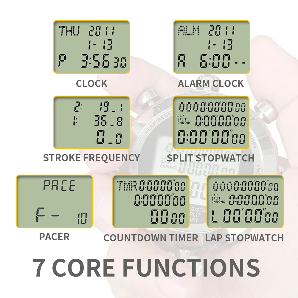 Digital Stopwatch with 10 Lap Memory - Water Resistant Metal Sports Timer for Track & Field, Swimming, Basketball, and Fitness Training