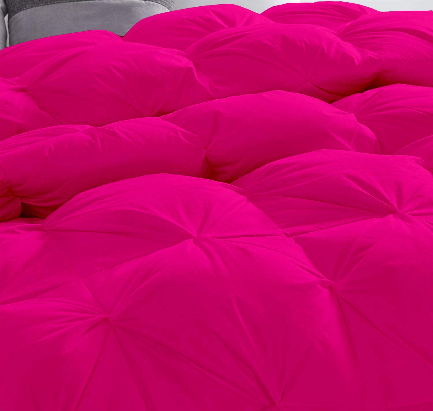 All-Season Queen/Full Size Hot Pink Quilted Pinch Pleated Comforter - 1000 Thread Count 100% Cotton - Ultra Soft & Breathable for Year-Round Comfort - Perfect for Master Bedroom, Guest Room & Dorm Use (Comforter Only, Cover Not Included)