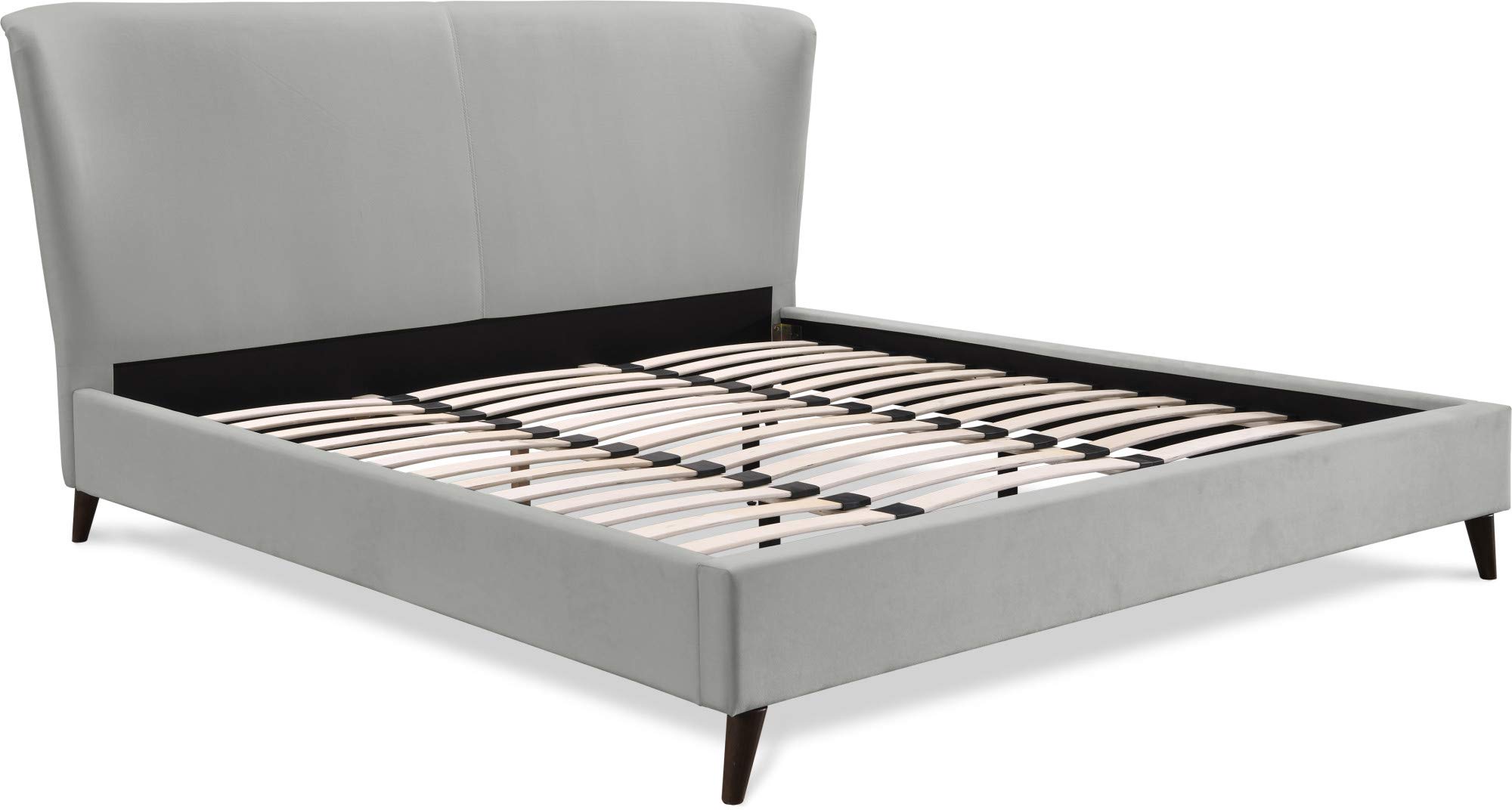 Luxury Adele Wingback Upholstered Platform Bed with Plush Velvet Fabric - Curved Tall Headboard & Padded Frame - Classic Wood Cone Legs - King Size Grey Bed - Perfect for Master Bedroom & Guest Room Decor