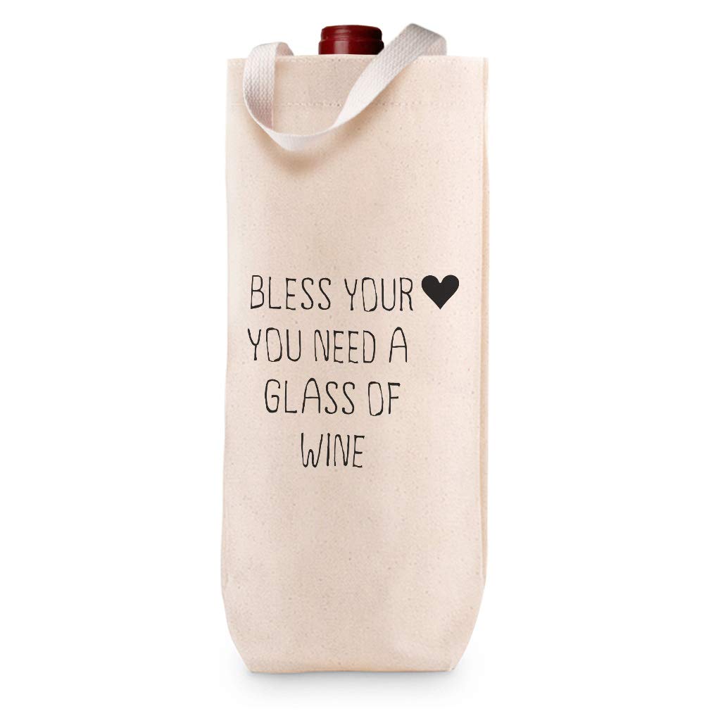 Custom Cotton Wine Gift Bag - 'Bless Your Heart You Need A Glass of Wine' - Natural Canvas Tote for Housewarming Parties & Gifts | Perfect for Wine Lovers, Hostess Gifts & Special Occasions