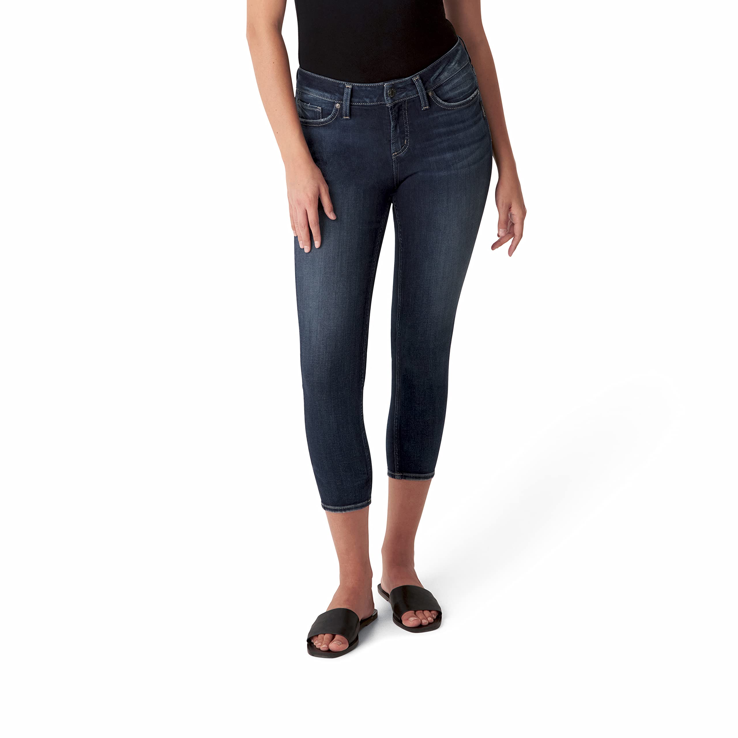 Silver Jeans Co. Women's Elyse Mid Rise Skinny Crop Jeans - Stretch Denim Pants for Casual Wear & Everyday Outfits | Perfect for Work, Shopping & Weekend Outings