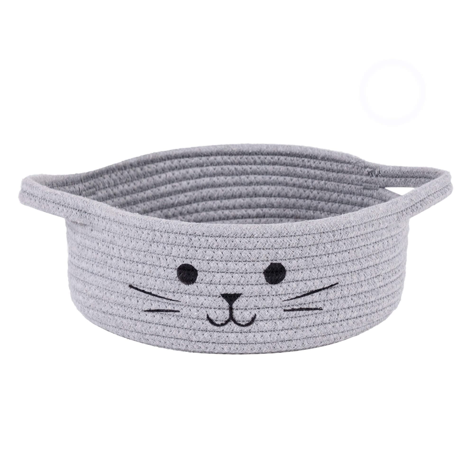 TIMEYARD Small Woven Rope Storage Basket - Grey Cat Toy Basket, Nursery Baby Basket, Decorative Gift Basket (9.8 x 4 inches) - Perfect for Living Room Organization, Baby Shower Gifts & Pet Toy Storage