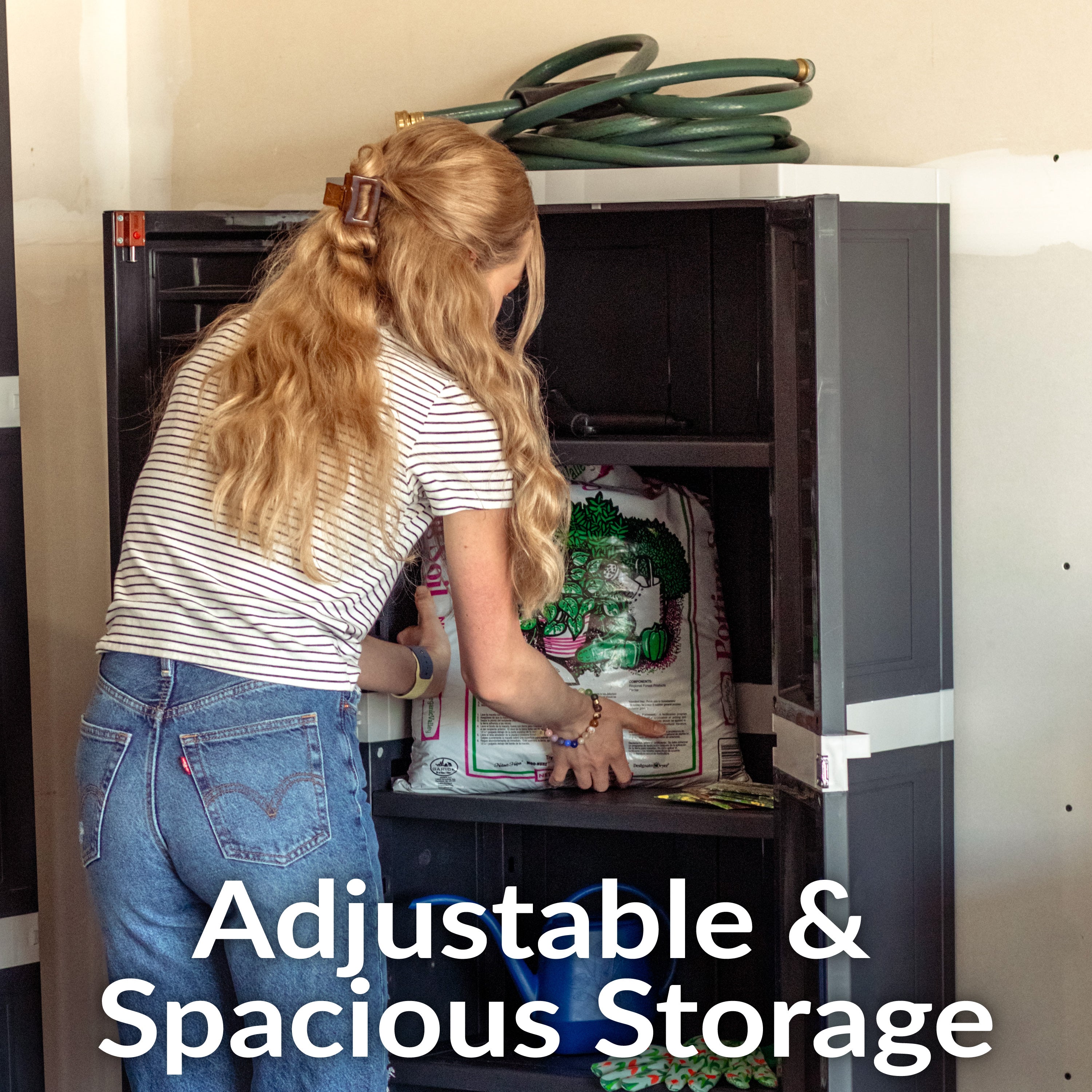 Sunnydaze 3-Shelf Plastic Lockable Storage Cabinet - 57.5
