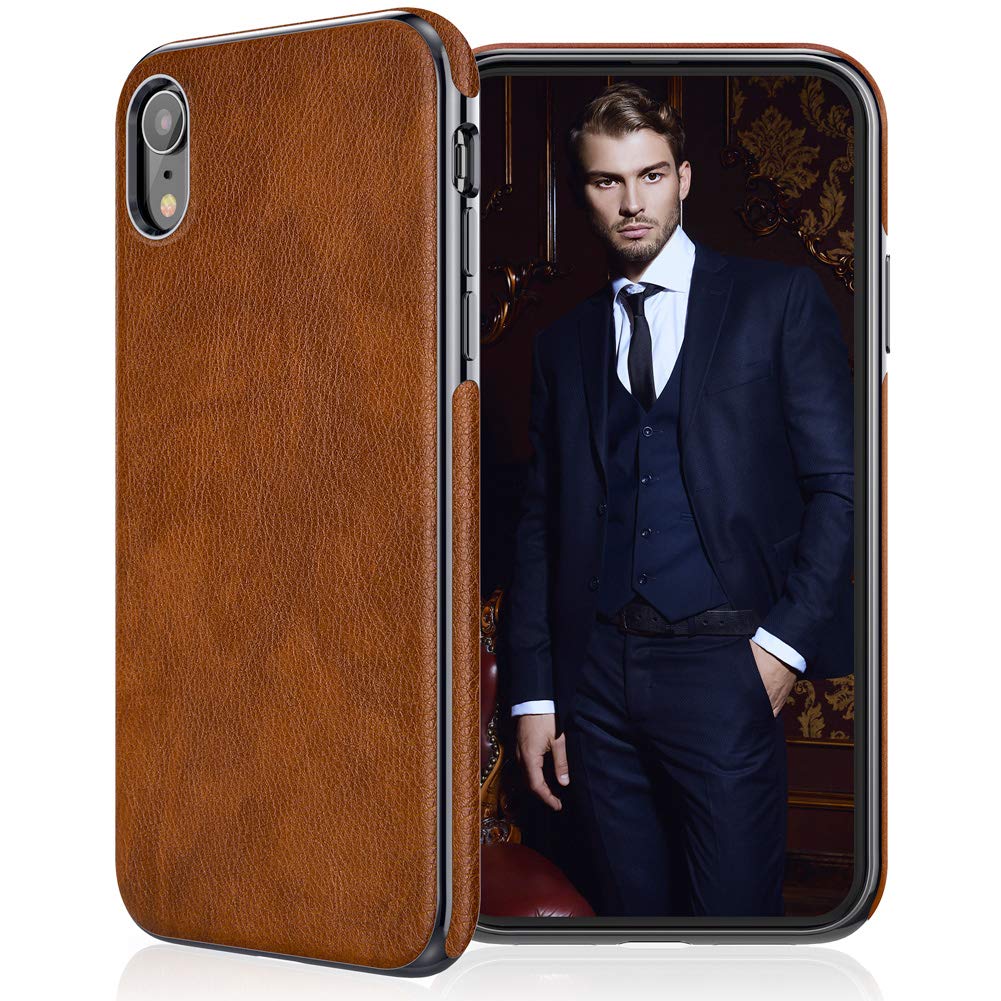 LOHASIC iPhone XR Leather Case - Elegant Luxury Design for Men & Women, Slim TPU Bumper with Non-Slip Grip & Shock-Absorbent Protection, Perfect for Business & Everyday Use - Brown