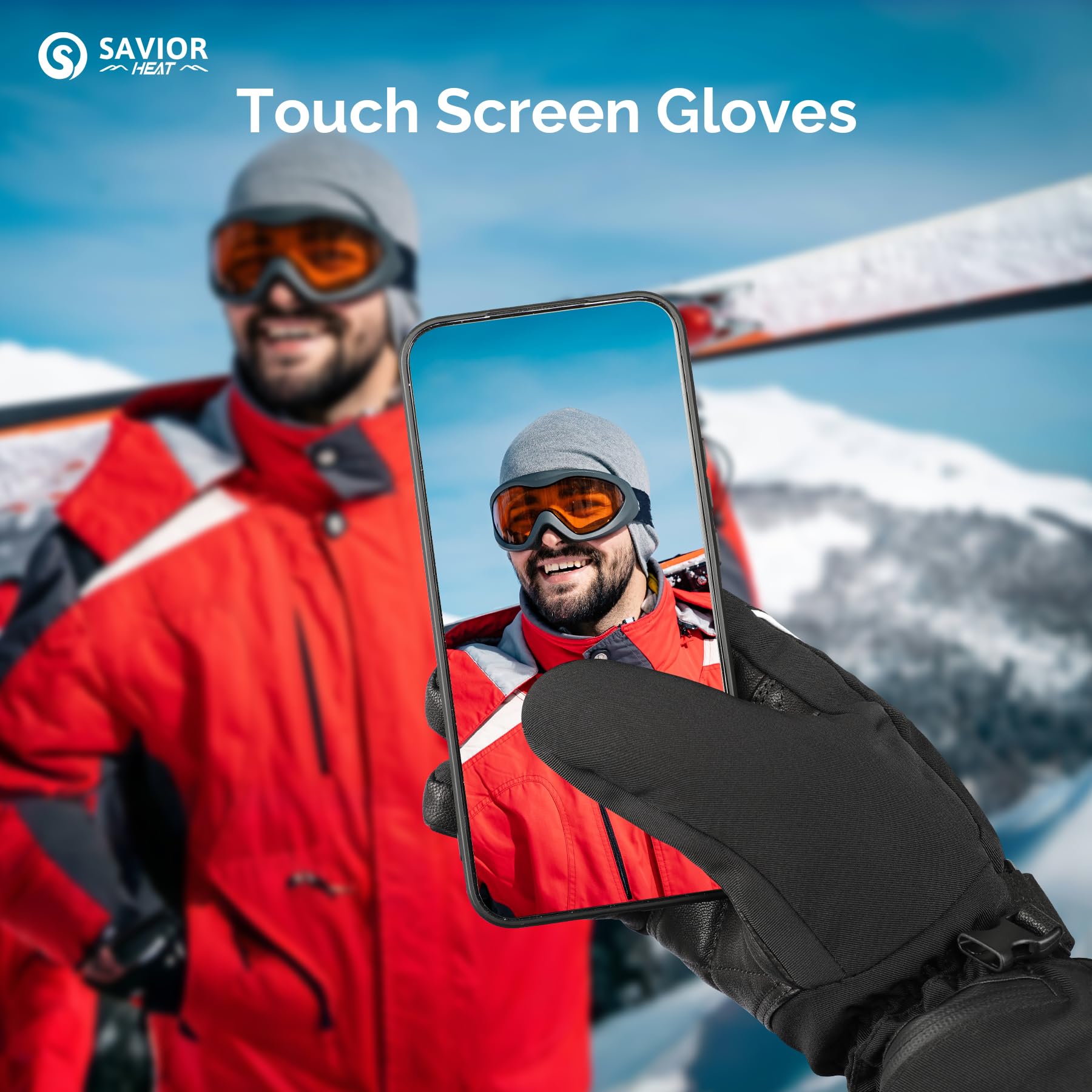 SAVIOR HEAT Rechargeable Electric Heated Gloves for Men & Women - Winter Leather Skiing & Snowboarding Gloves - Perfect for Cold Weather Outdoor Activities