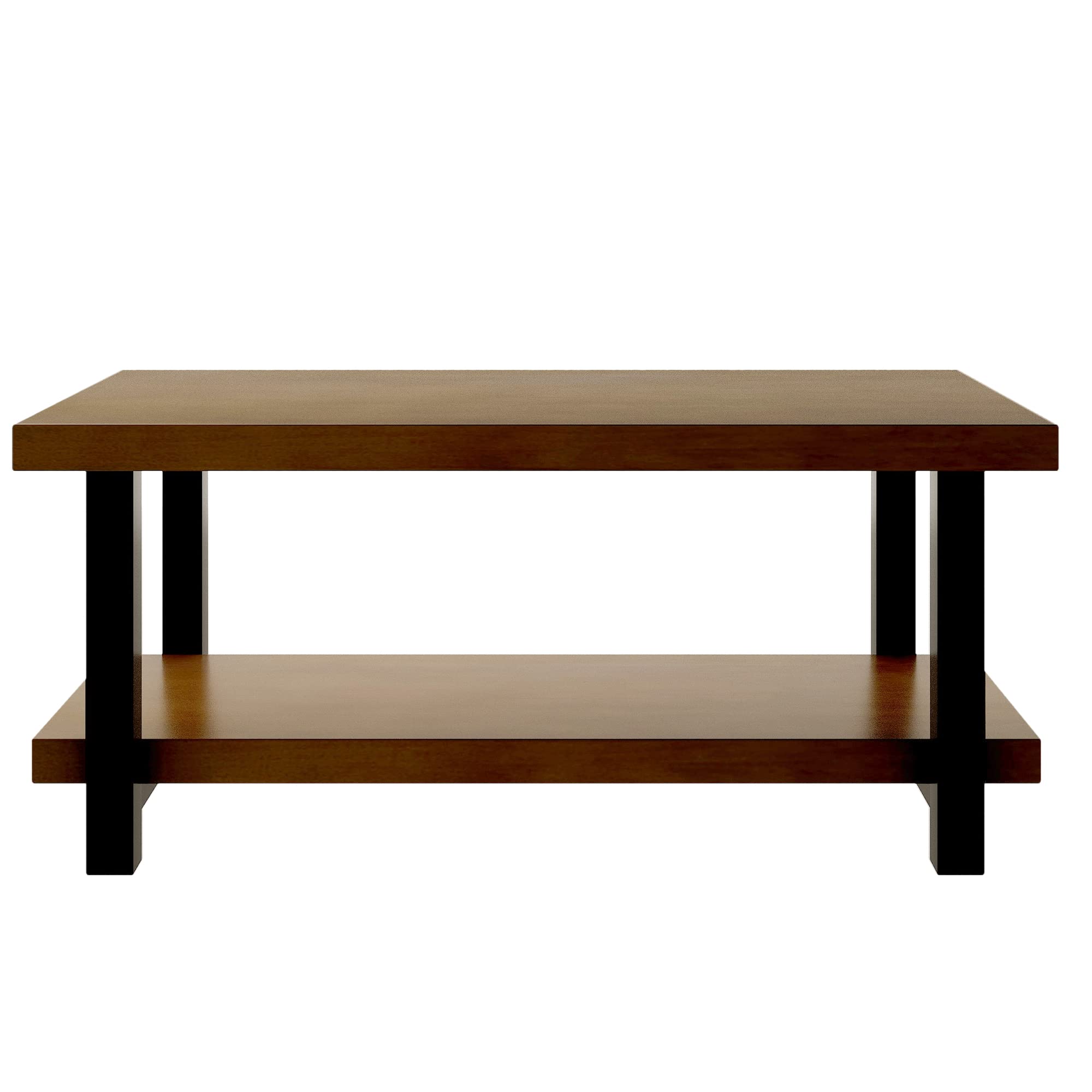 Rustic Rectangle Coffee Table with Storage Shelf - Natural Brown Wood Side Table, End Table, Sofa Table for Living Room - Easy Assembly - Perfect for Small Spaces, Apartments & Cozy Home Decor