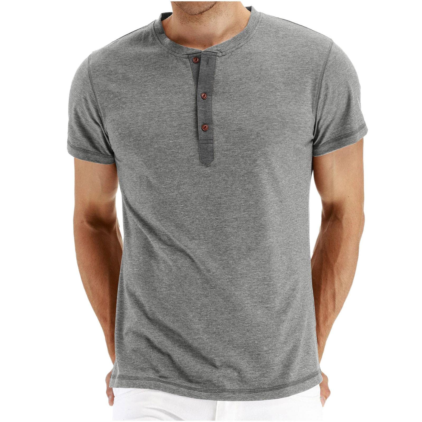 USNSM Men's Slim Fit Casual Henley Shirt - Short Sleeve Basic Placket T-Shirt for Everyday Wear, Perfect for Outdoor Activities and Casual Gatherings
