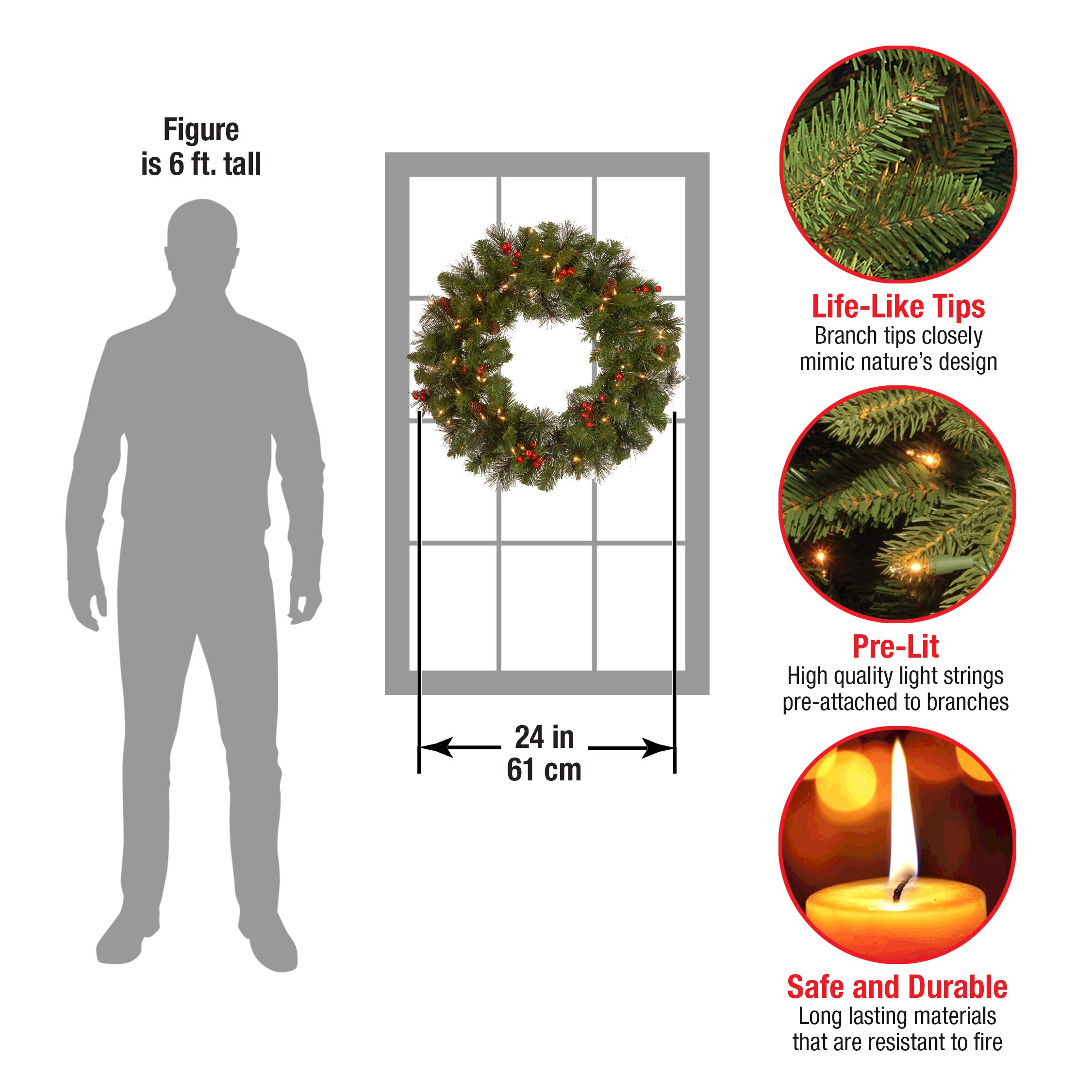 National Tree Company 24-Inch Pre-Lit Artificial Christmas Garland & Wreath Set - Flocked Crestwood Spruce with Mixed Decorations & White LED Lights for Holiday Home Decor, Fireplace, and Door Decoration