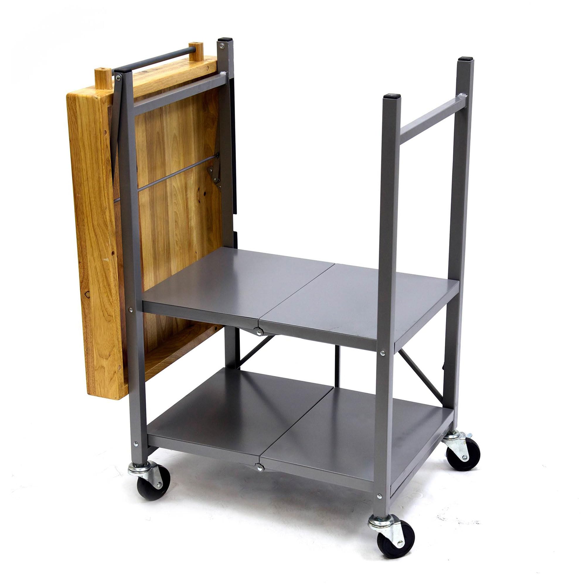Foldable Kitchen Island Cart with Wheels - Rolling Storage Organizer for Small Spaces, Silver | Perfect for Compact Kitchens, Dining Rooms & Home Office Organization